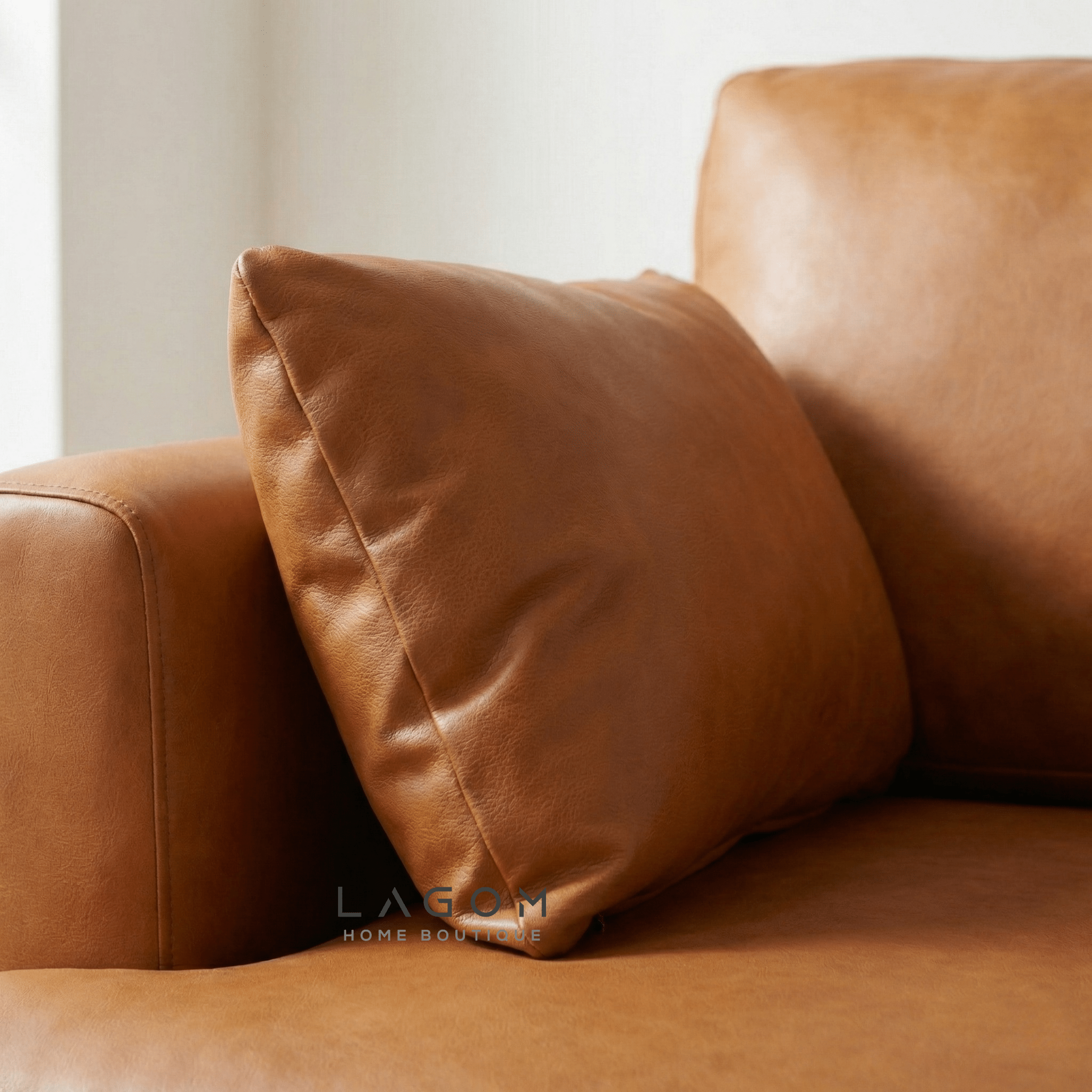 226 cm Sofa — Premium Faux Leather with Solid Teak Frame - Sofa - Lagom Home Boutique
