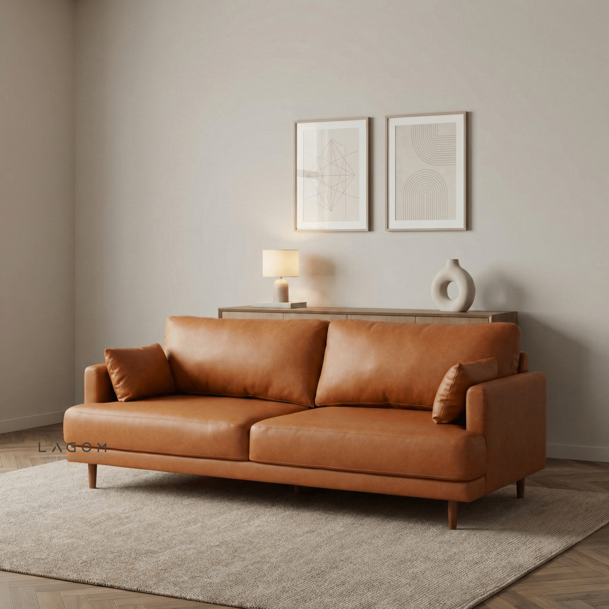 226 cm Sofa — Premium Faux Leather with Solid Teak Frame - Sofa - Lagom Home Boutique