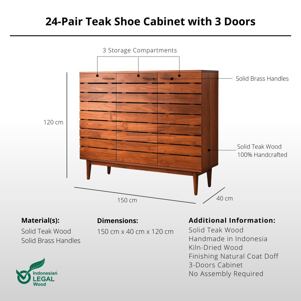 24 - Pair Teak Shoe Cabinet with 3 Doors - Shoe Rack - Lagom Home Boutique