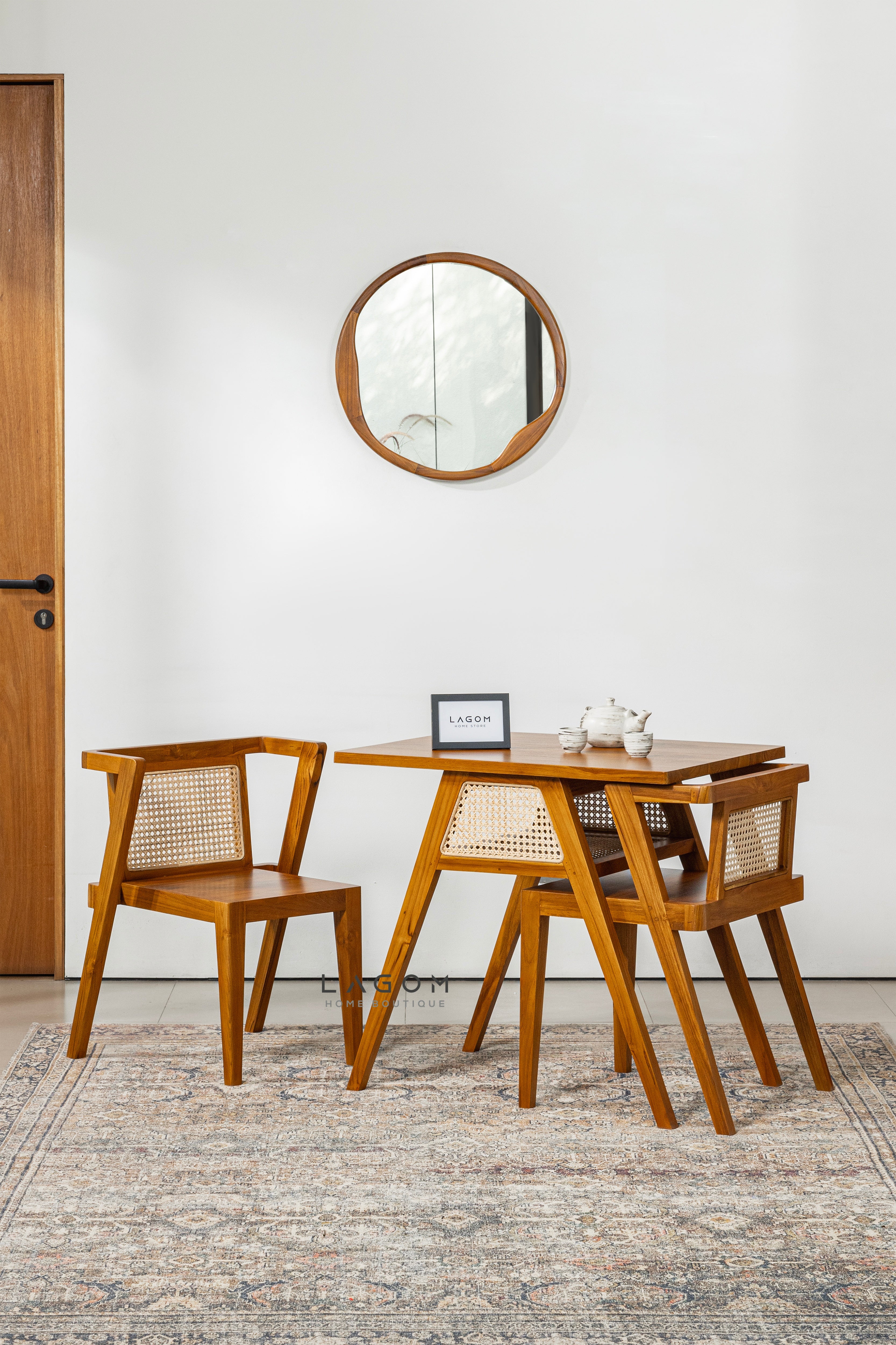 Teak and Rattan Dining Set