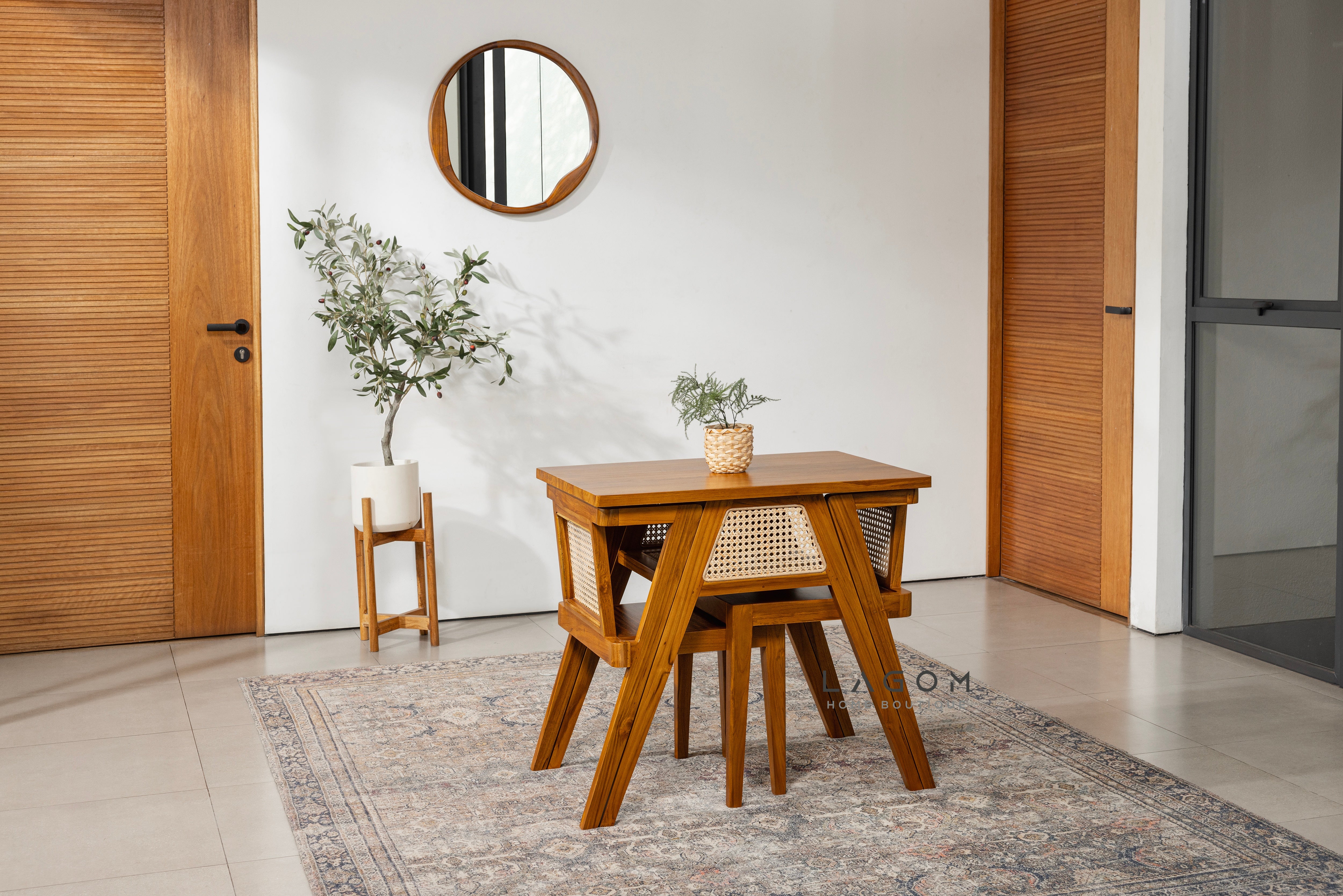 Teak and Rattan Dining Set