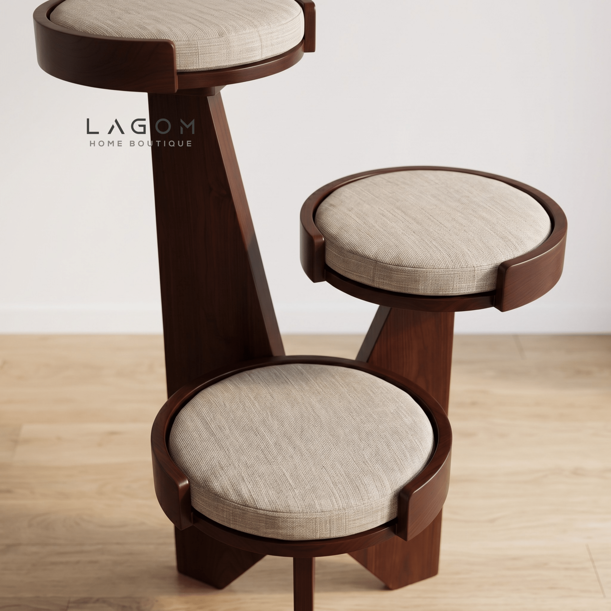 3-Level Solid Teak Cat Tree-Cat Tree-Lagom Home Boutique