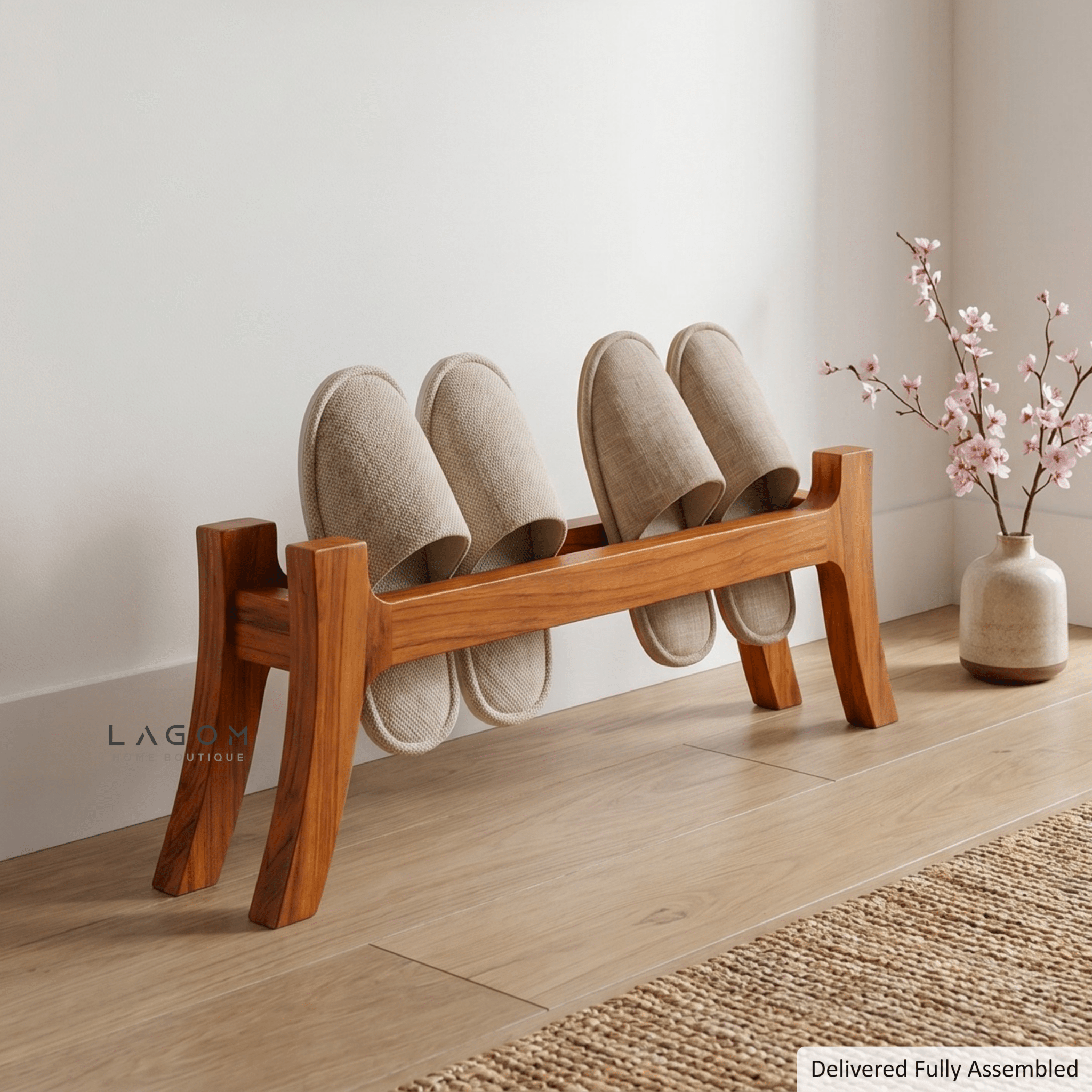 3 - Pair Teak Sandal/Slipper Rack - Shoe Rack - Lagom Home Boutique