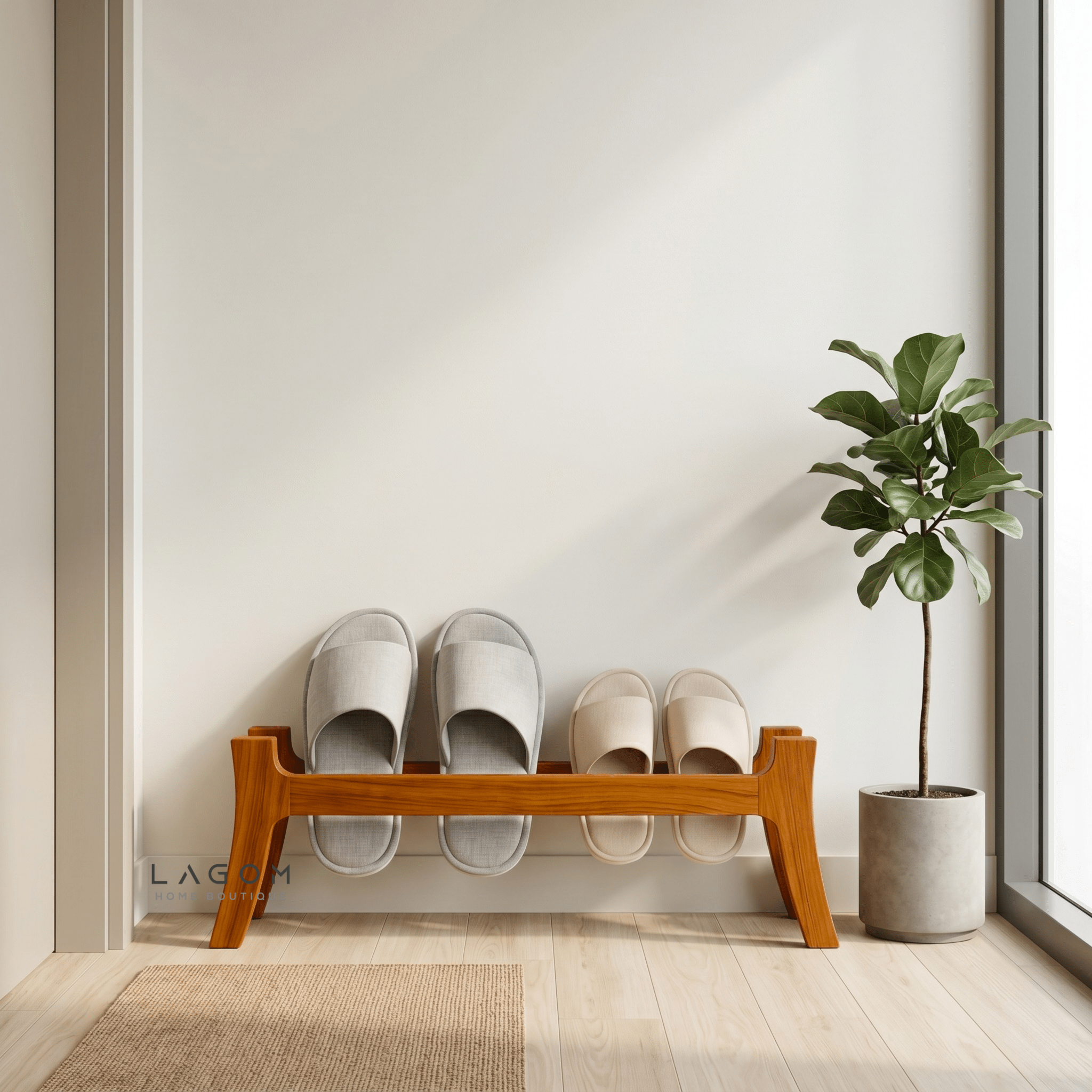 3 - Pair Teak Sandal/Slipper Rack - Shoe Rack - Lagom Home Boutique