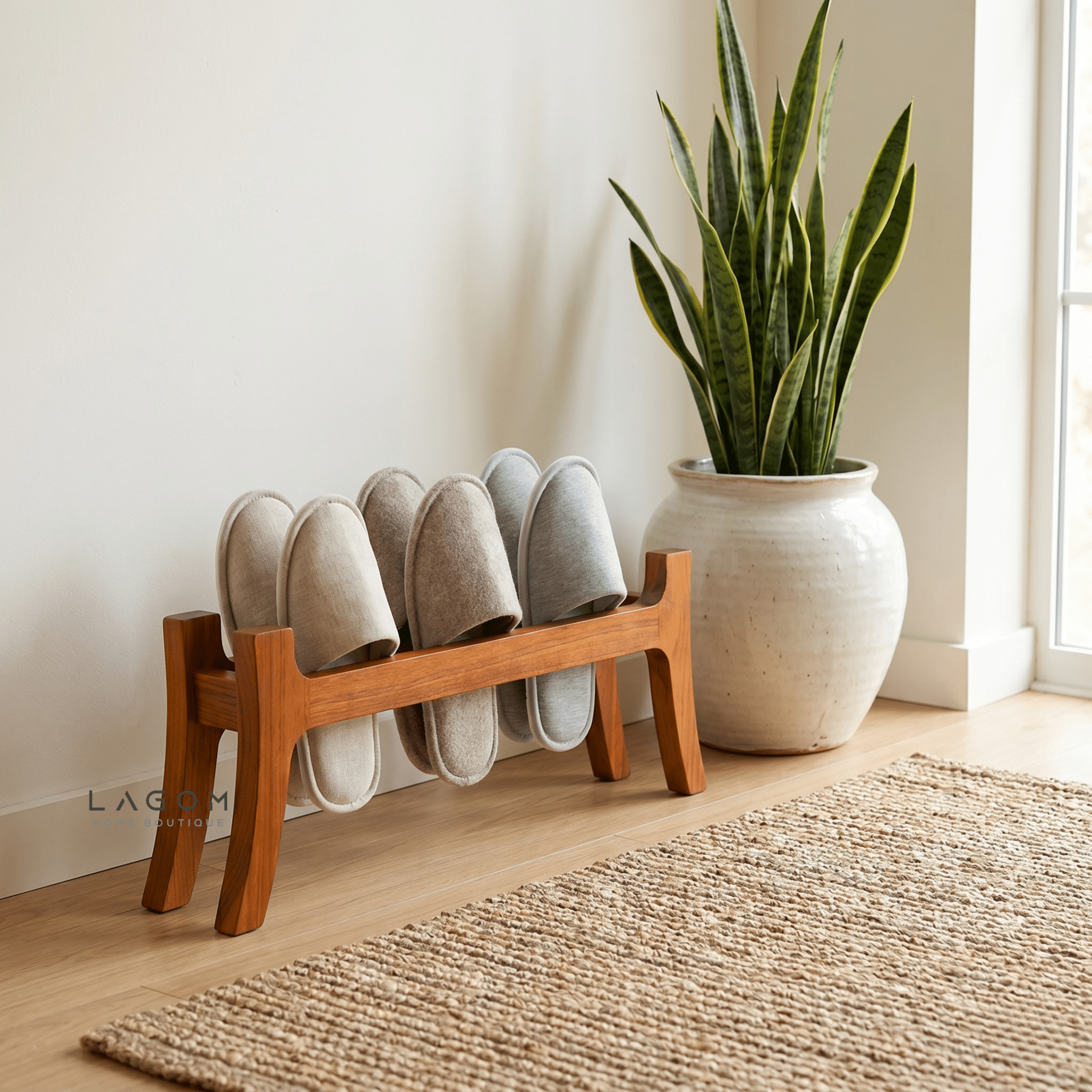 3 - Pair Teak Sandal/Slipper Rack - Shoe Rack - Lagom Home Boutique