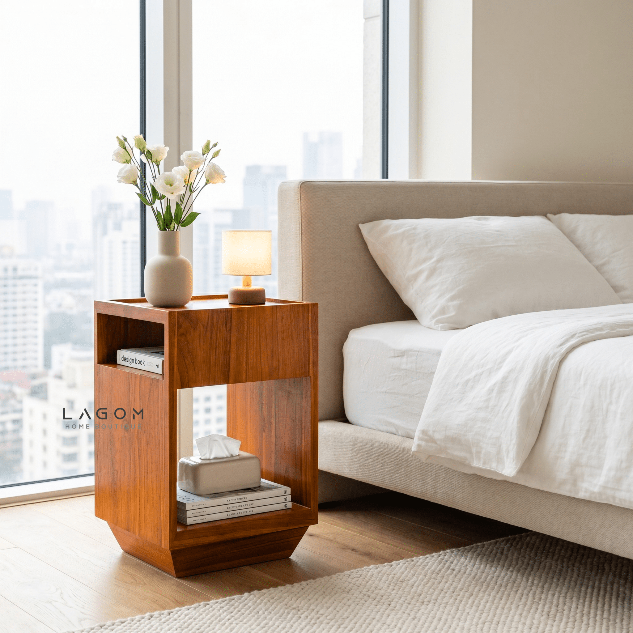 360° Rotating Teak Side Table - Side Table - Lagom Home Boutique