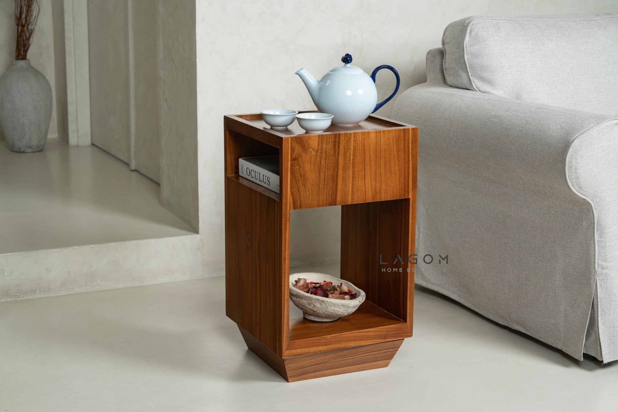 360° Rotating Teak Side Table - Side Table - Lagom Home Boutique