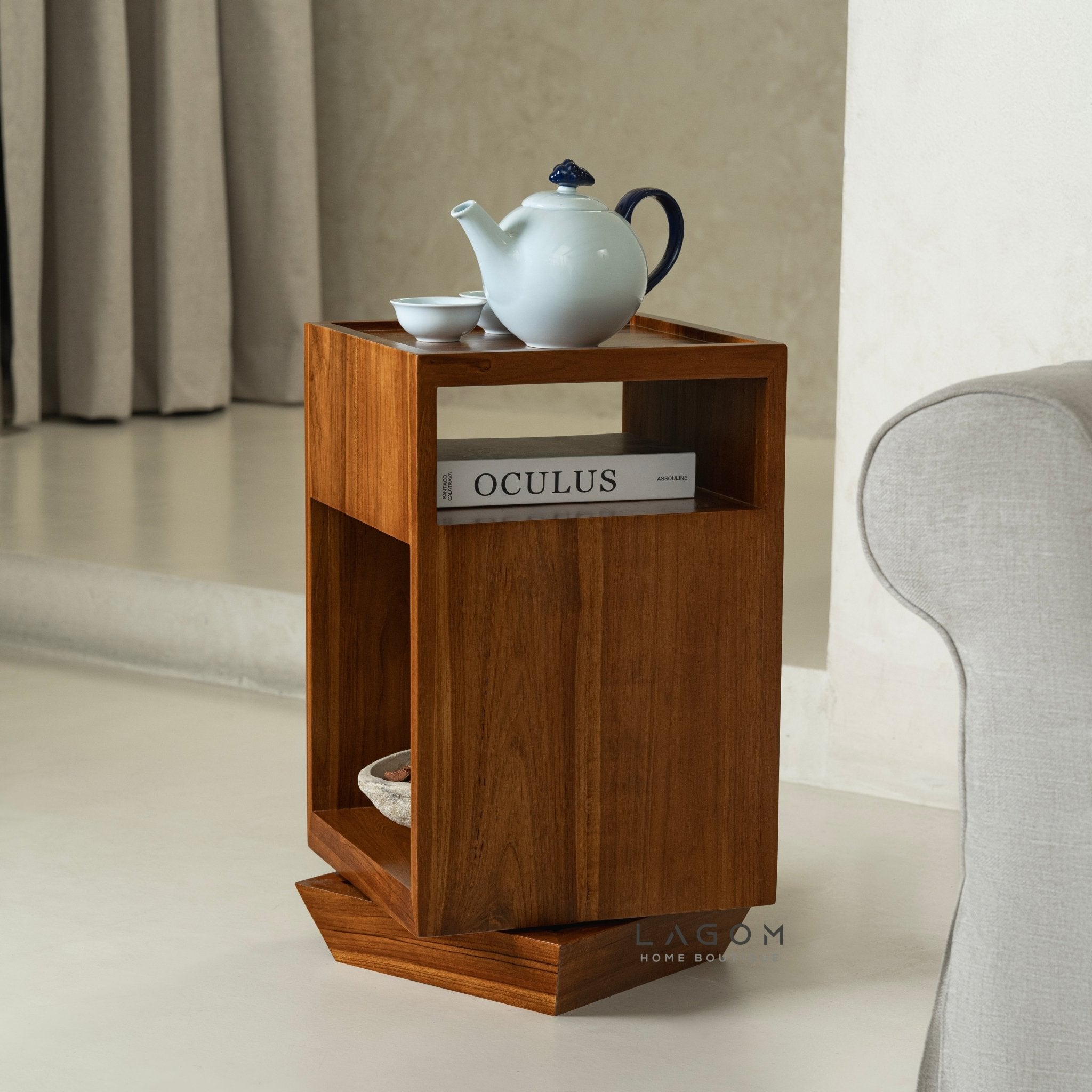 360° Rotating Teak Side Table - Side Table - Lagom Home Boutique