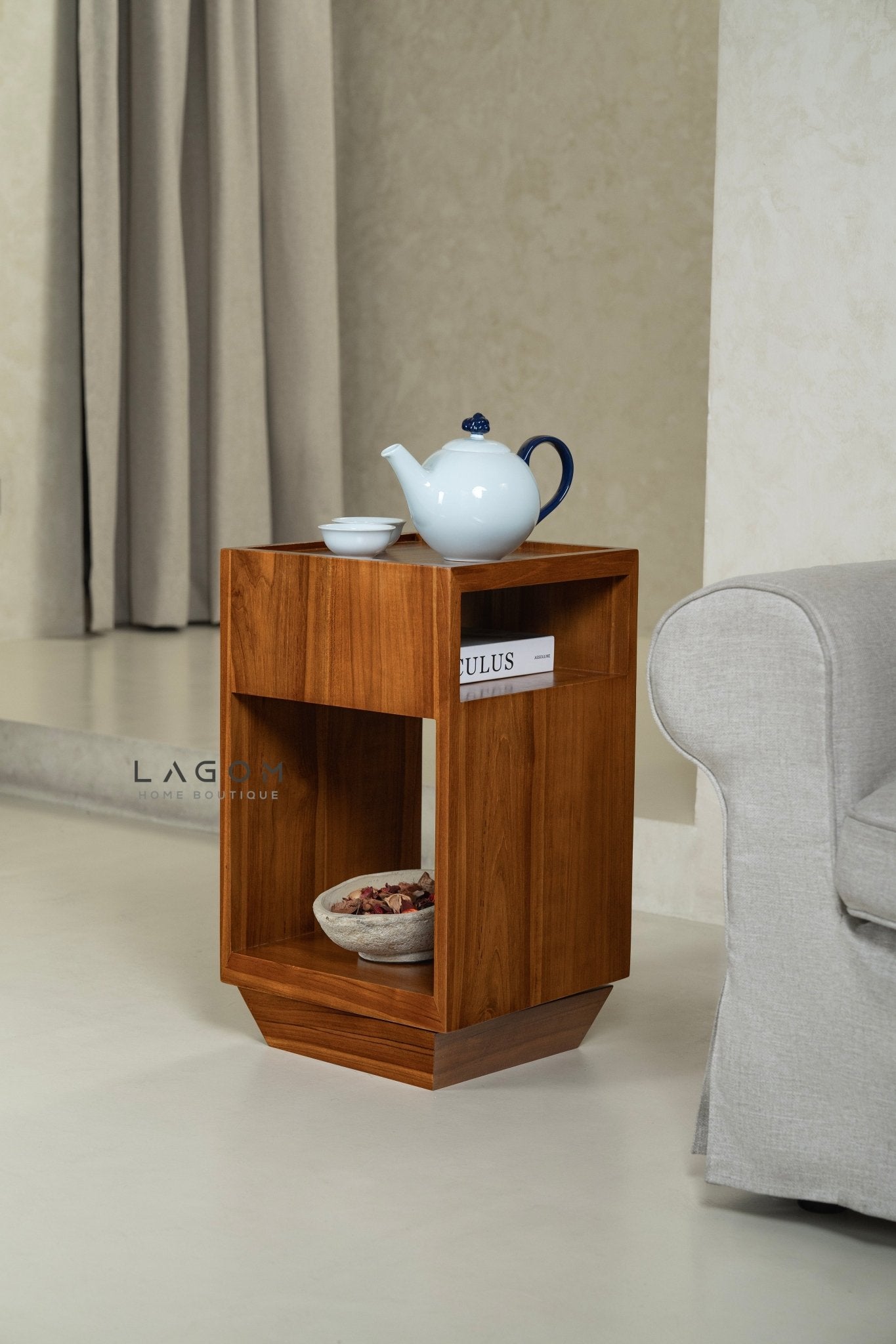 360° Rotating Teak Side Table - Side Table - Lagom Home Boutique