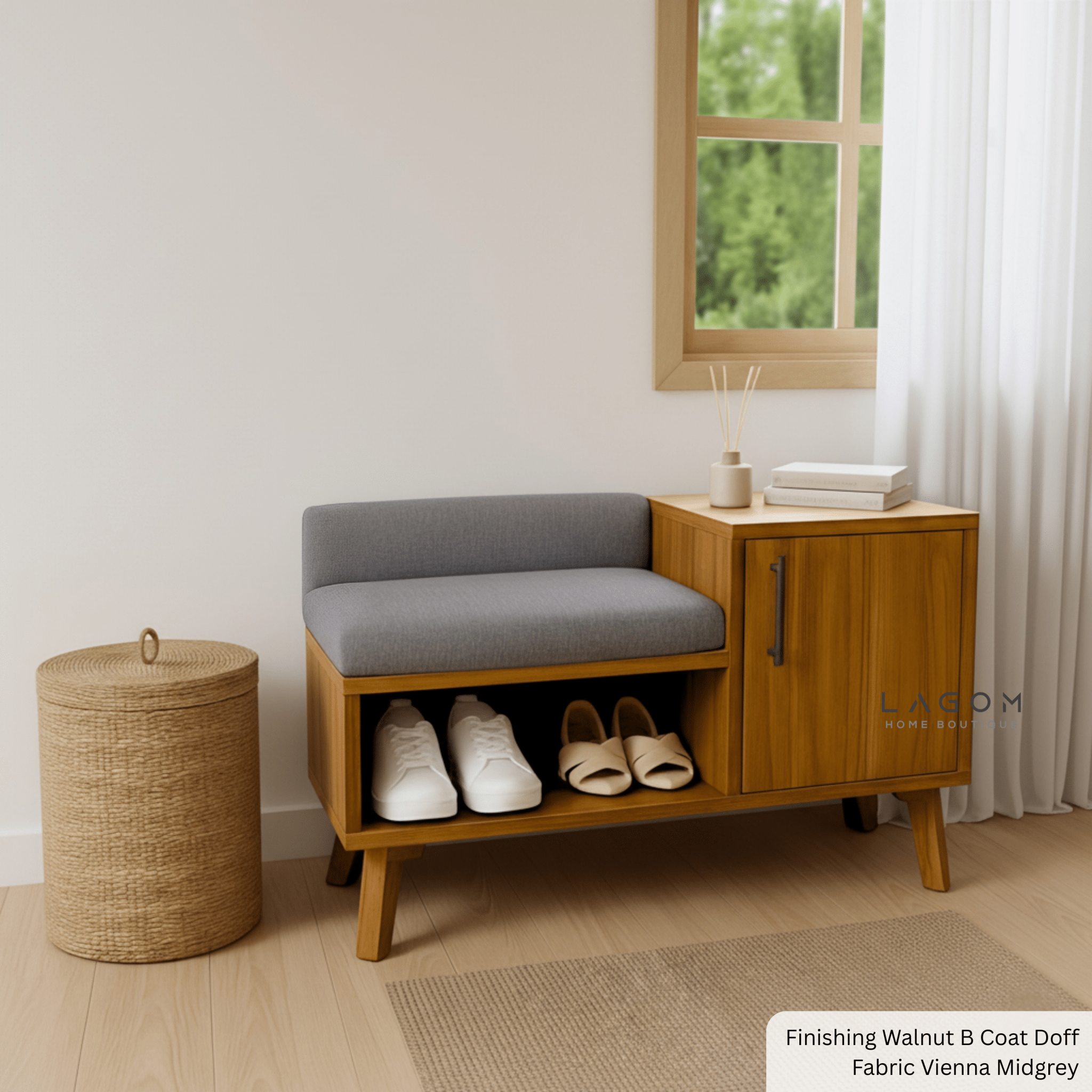 4 - Pair Shoe Storage Bench in Solid Teak - Bench - Lagom Home Boutique