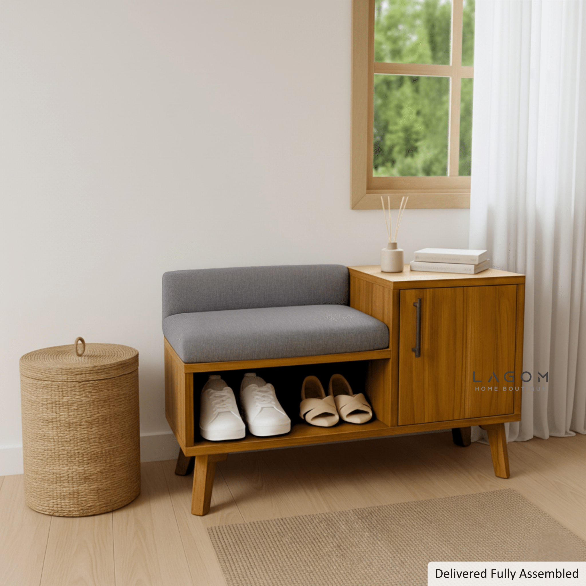 4 - Pair Shoe Storage Bench in Solid Teak - Bench - Lagom Home Boutique