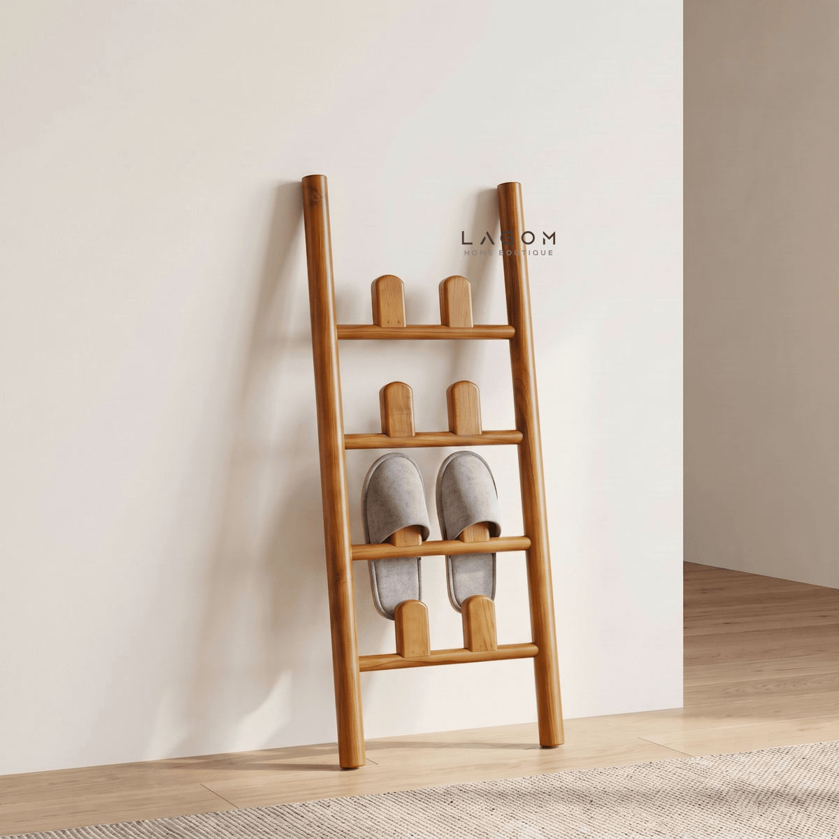 4-Pair Teak Sandal Rack - Leaning Style-Sandal Rack-Lagom Home Boutique