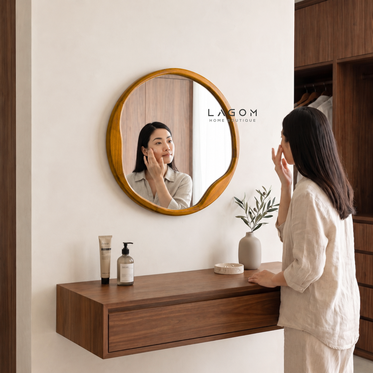 60 cm Round Teak Wall Mirror
