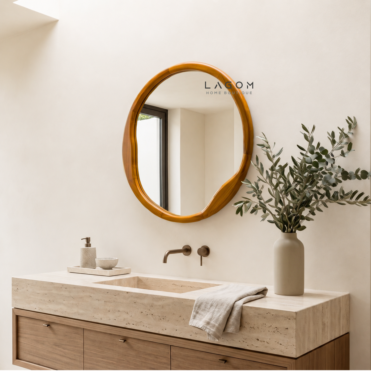 60 cm Round Teak Wall Mirror
