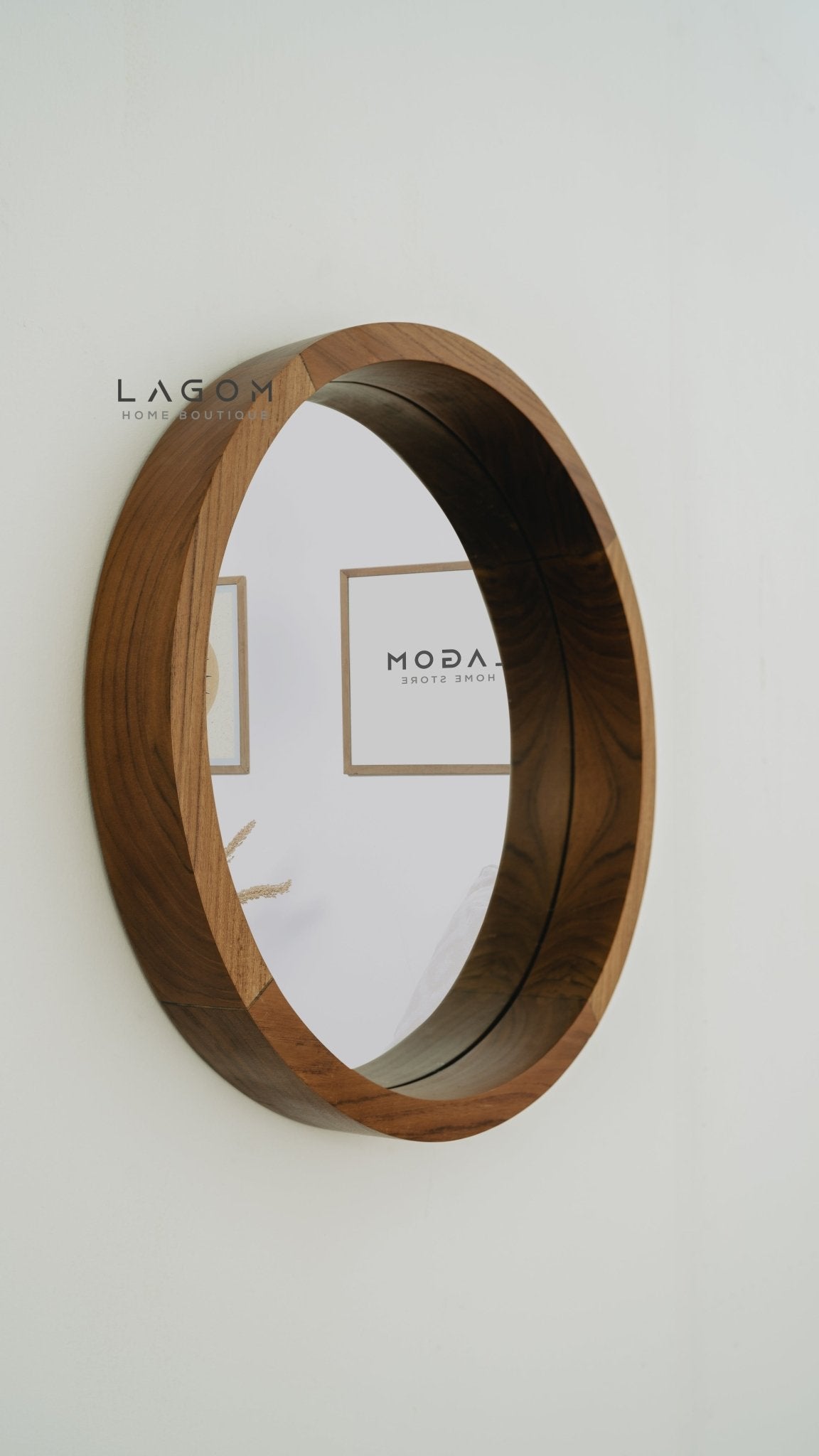 48 cm Minimalist Round Teak Wood Mirror - Mirror - Lagom Home Boutique