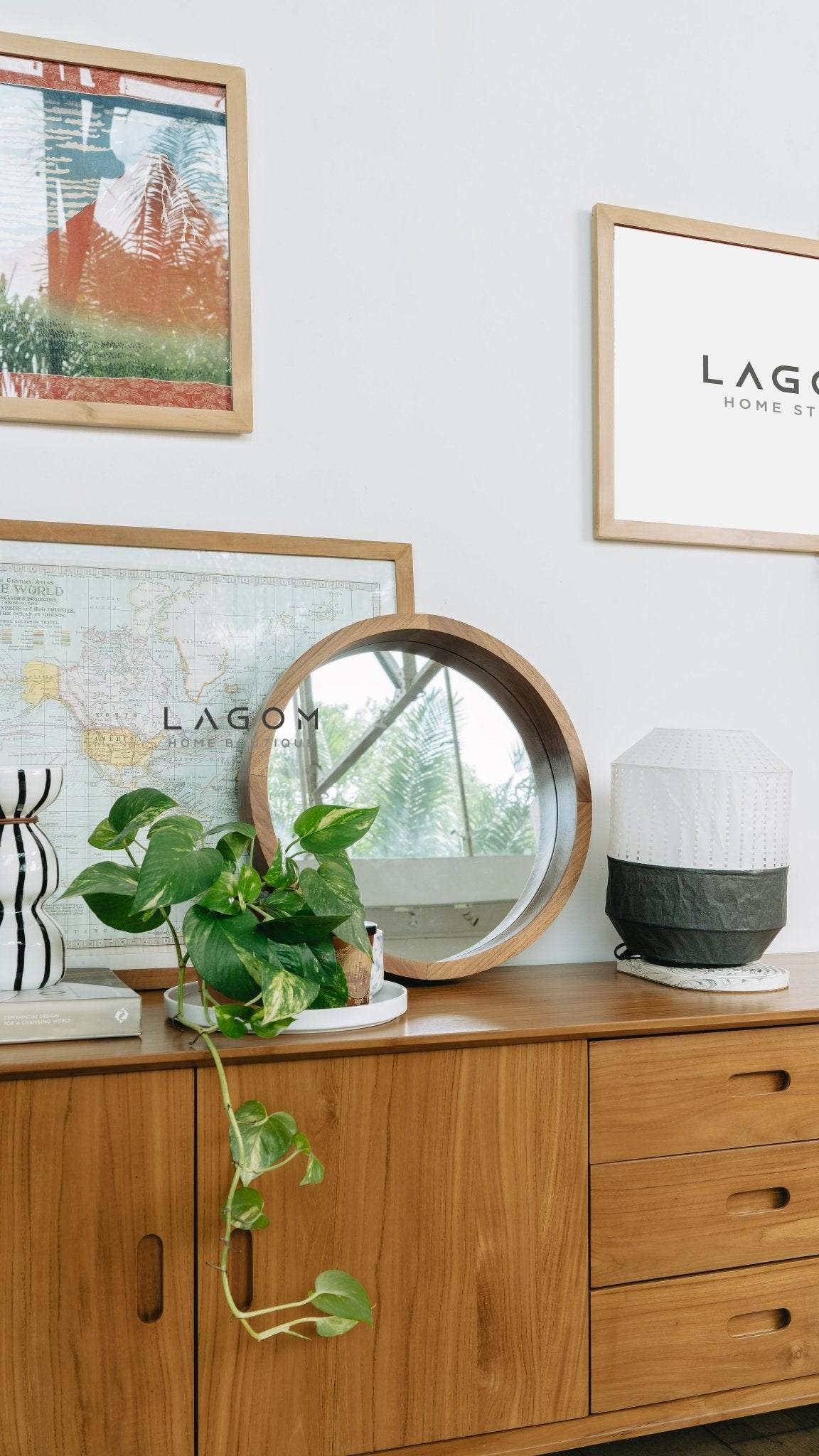 48 cm Minimalist Round Teak Wood Mirror - Mirror - Lagom Home Boutique