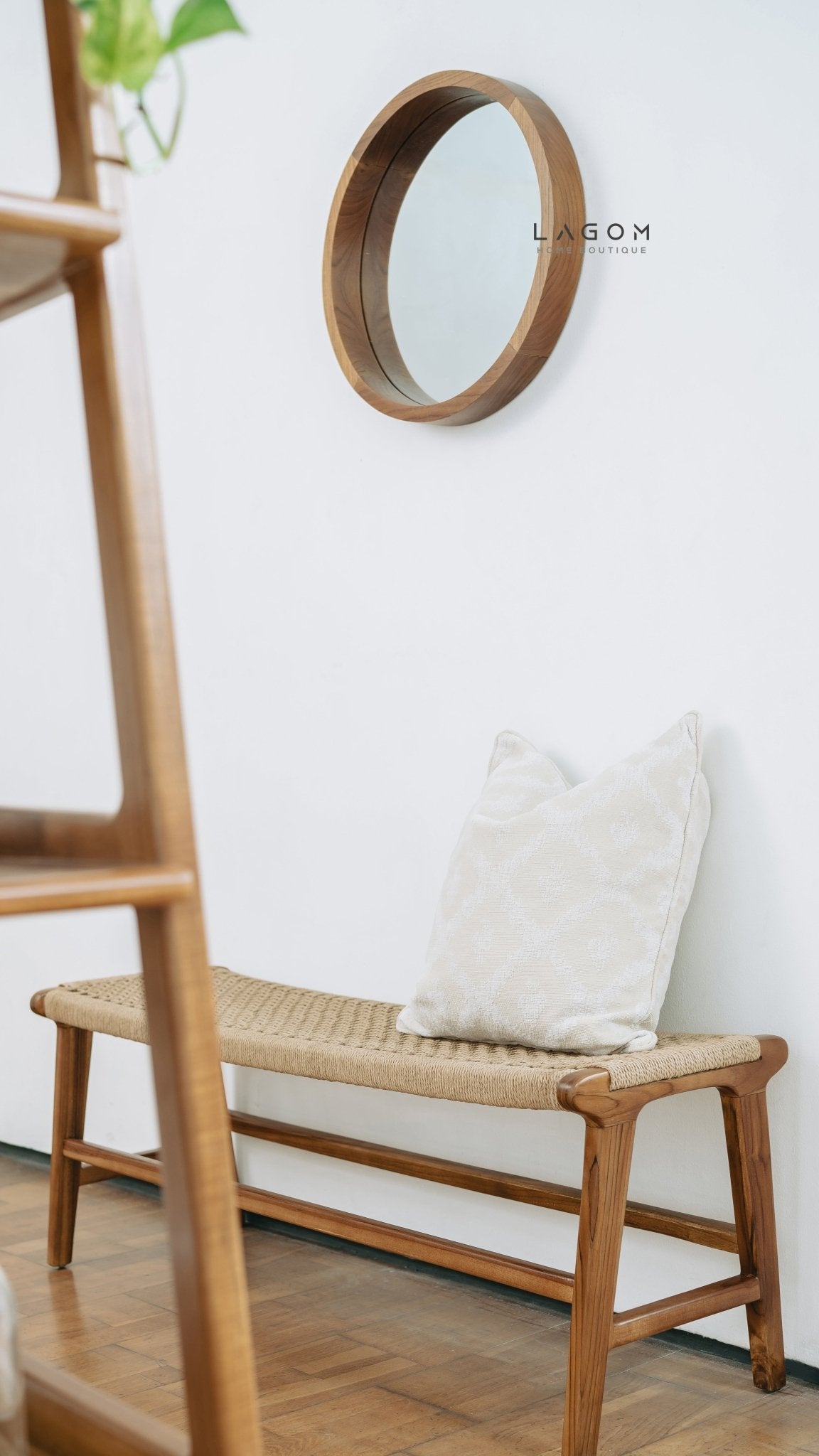 48 cm Minimalist Round Teak Wood Mirror - Mirror - Lagom Home Boutique