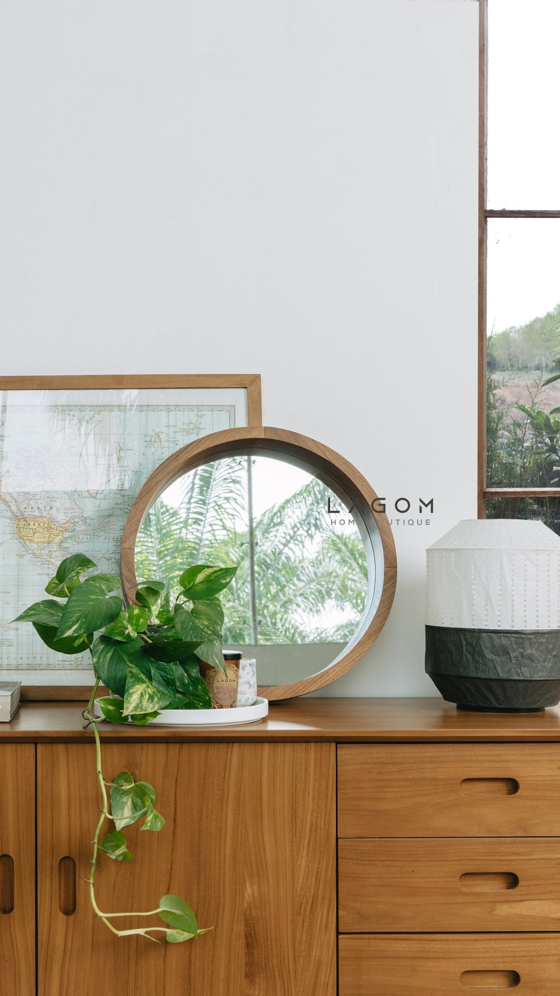 48 cm Minimalist Round Teak Wood Mirror - Mirror - Lagom Home Boutique