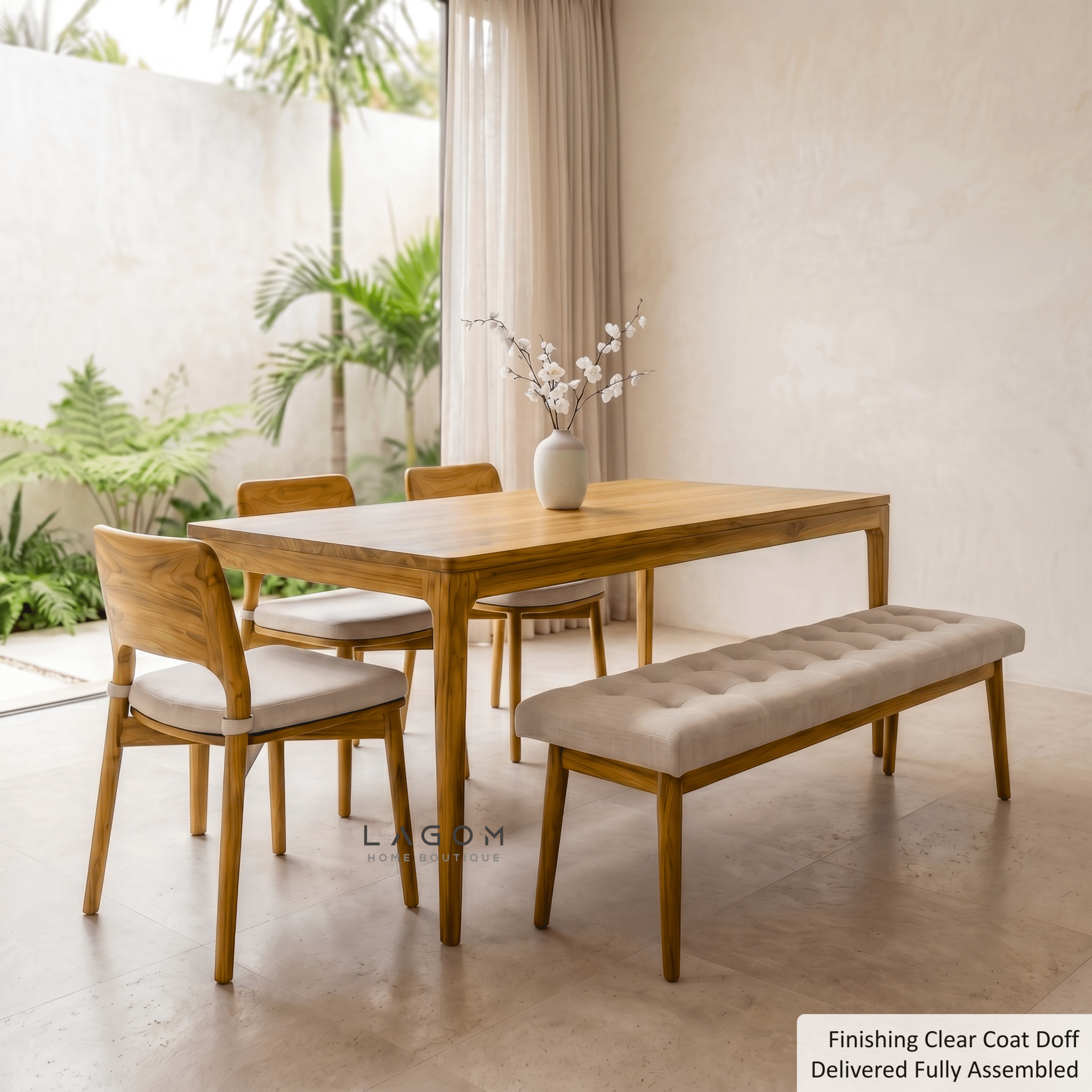 5-Seater Teak Dining Set with Chair and Bench Seating-Dining Set-Lagom Home Boutique