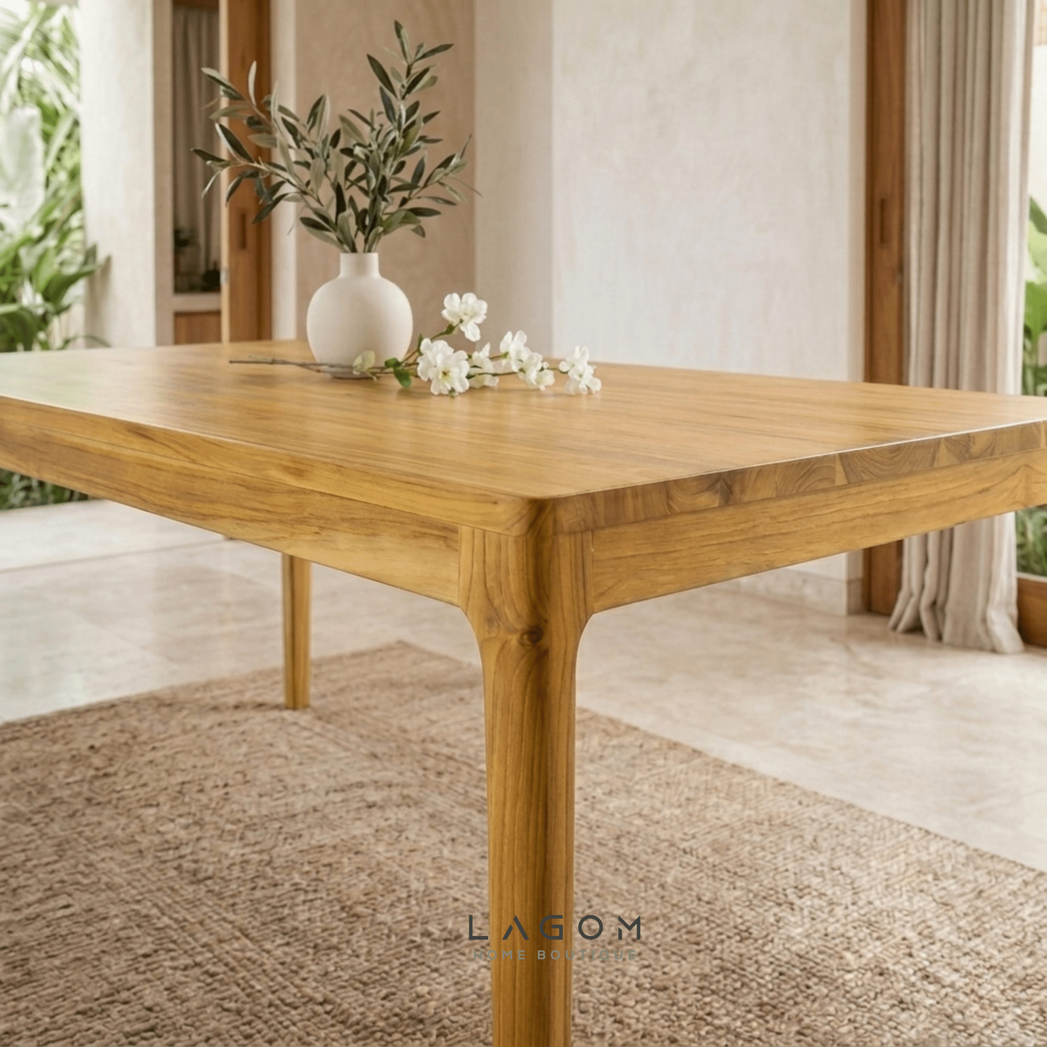 5-Seater Teak Dining Set with Chair and Bench Seating-Dining Set-Lagom Home Boutique
