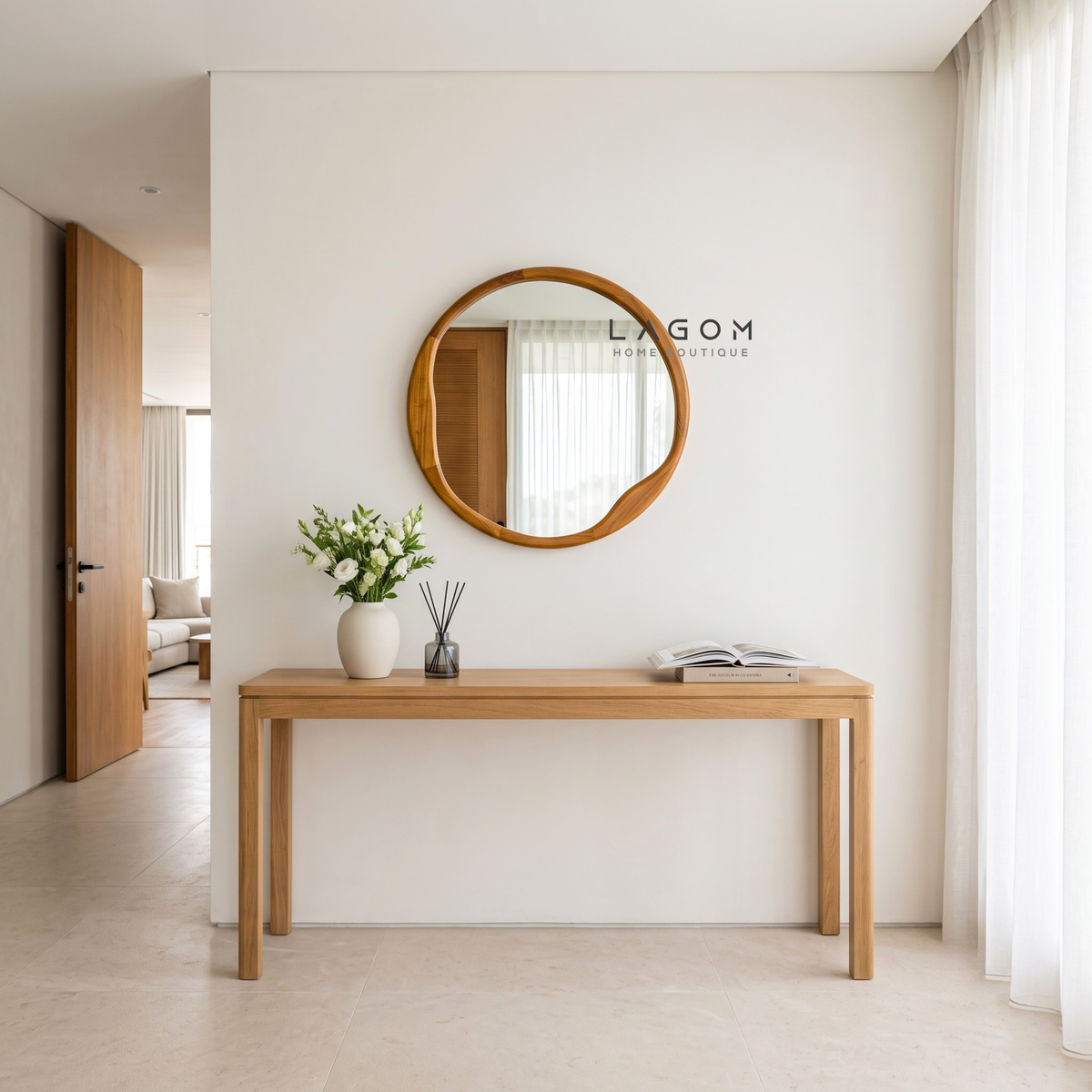 60 cm Round Teak Wall Mirror