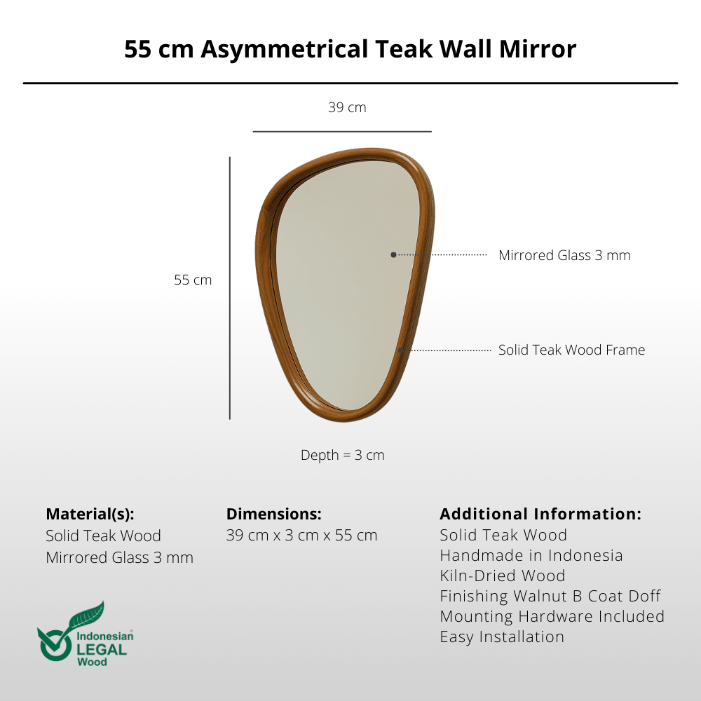 55 cm Asymmetrical Teak Wall Mirror - Mirror - Lagom Home Boutique