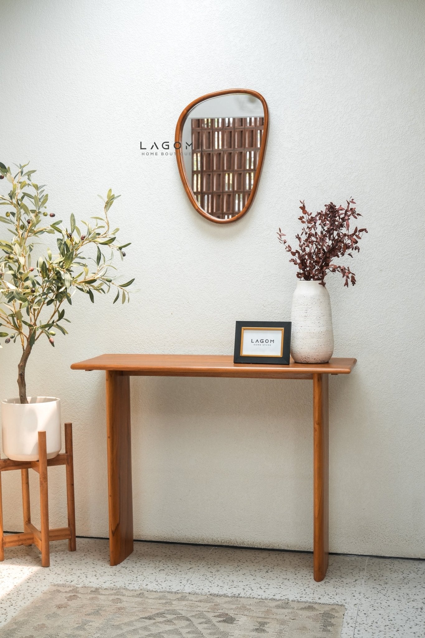 55 cm Asymmetrical Teak Wall Mirror - Mirror - Lagom Home Boutique