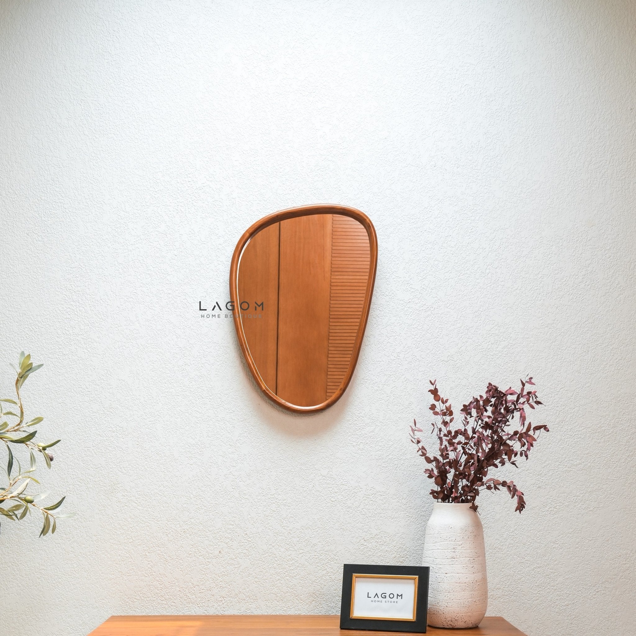55 cm Asymmetrical Teak Wall Mirror - Mirror - Lagom Home Boutique
