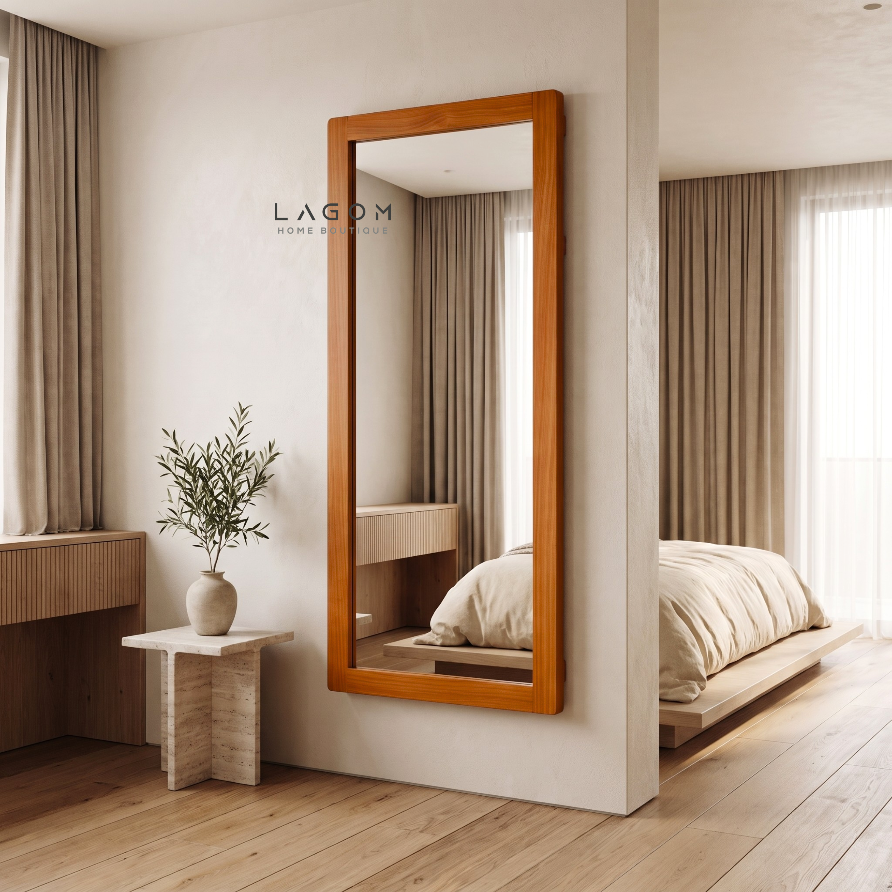 183 cm Teak Full-Body Mirror | Freestanding & Wall-Mounted