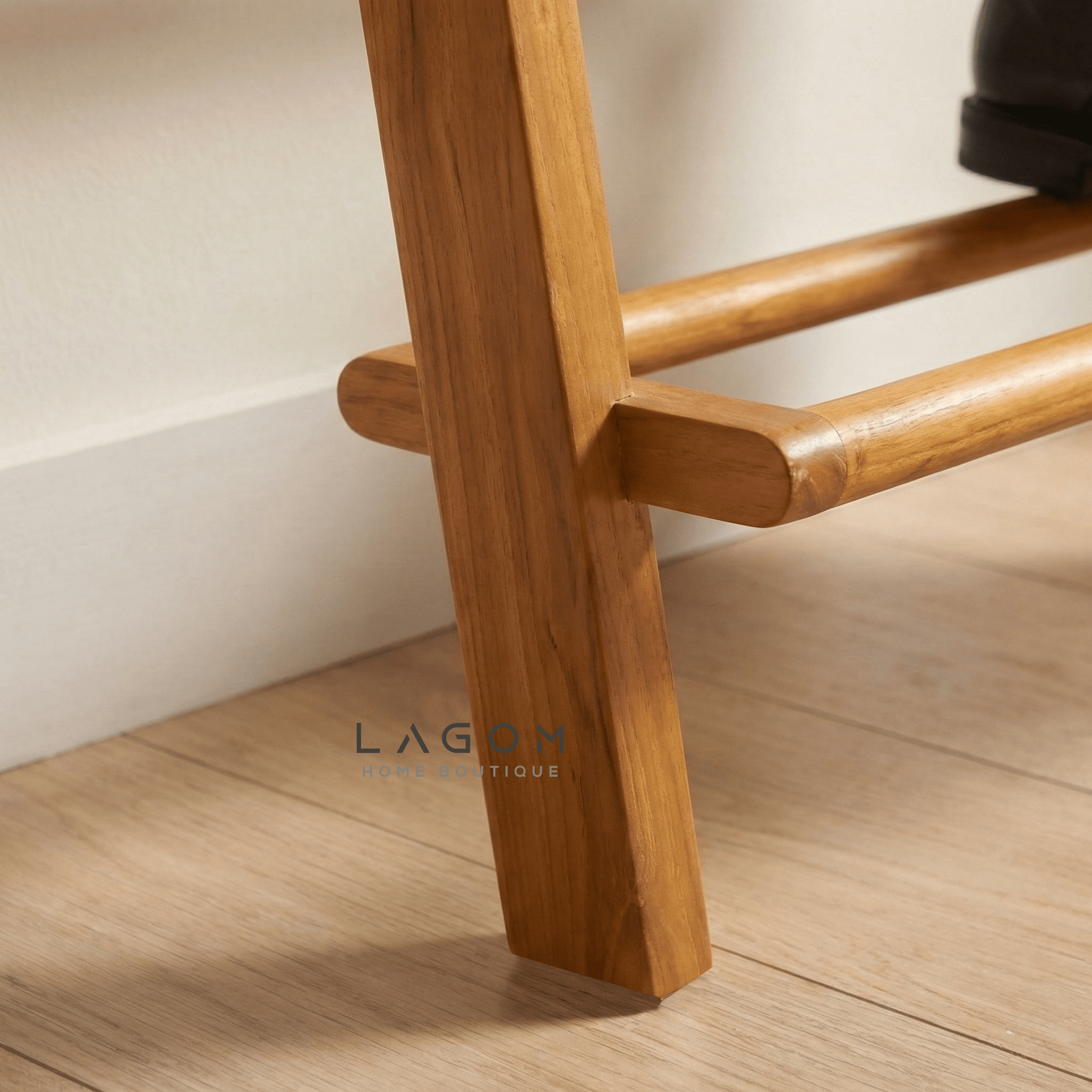 6 - Pair Teak Leaning Shoe Rack with Top Shelf - Shoe Rack - Lagom Home Boutique