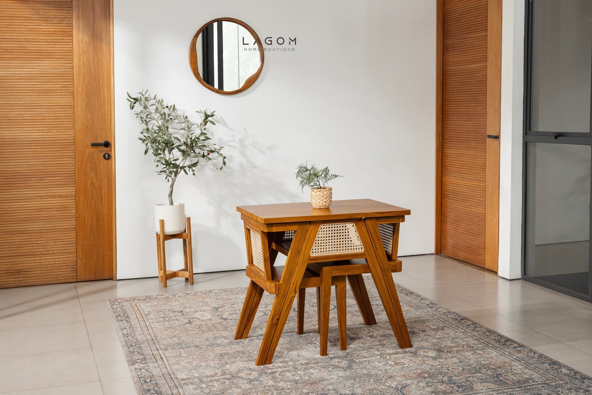 60 cm Round Teak Wall Mirror - Mirror - Lagom Home Boutique
