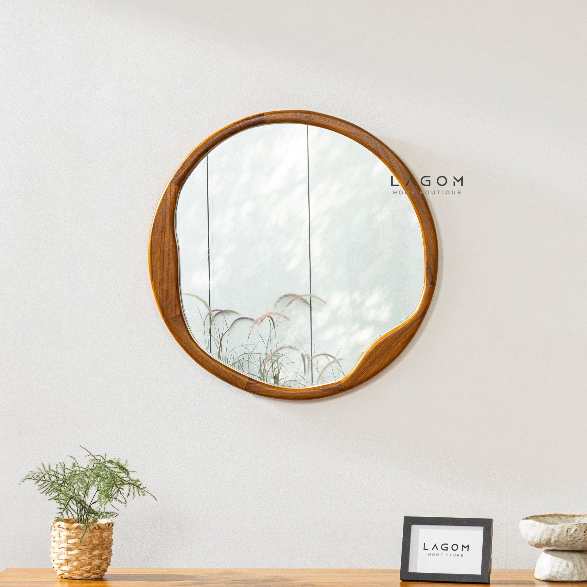 60 cm Round Teak Wall Mirror - Mirror - Lagom Home Boutique