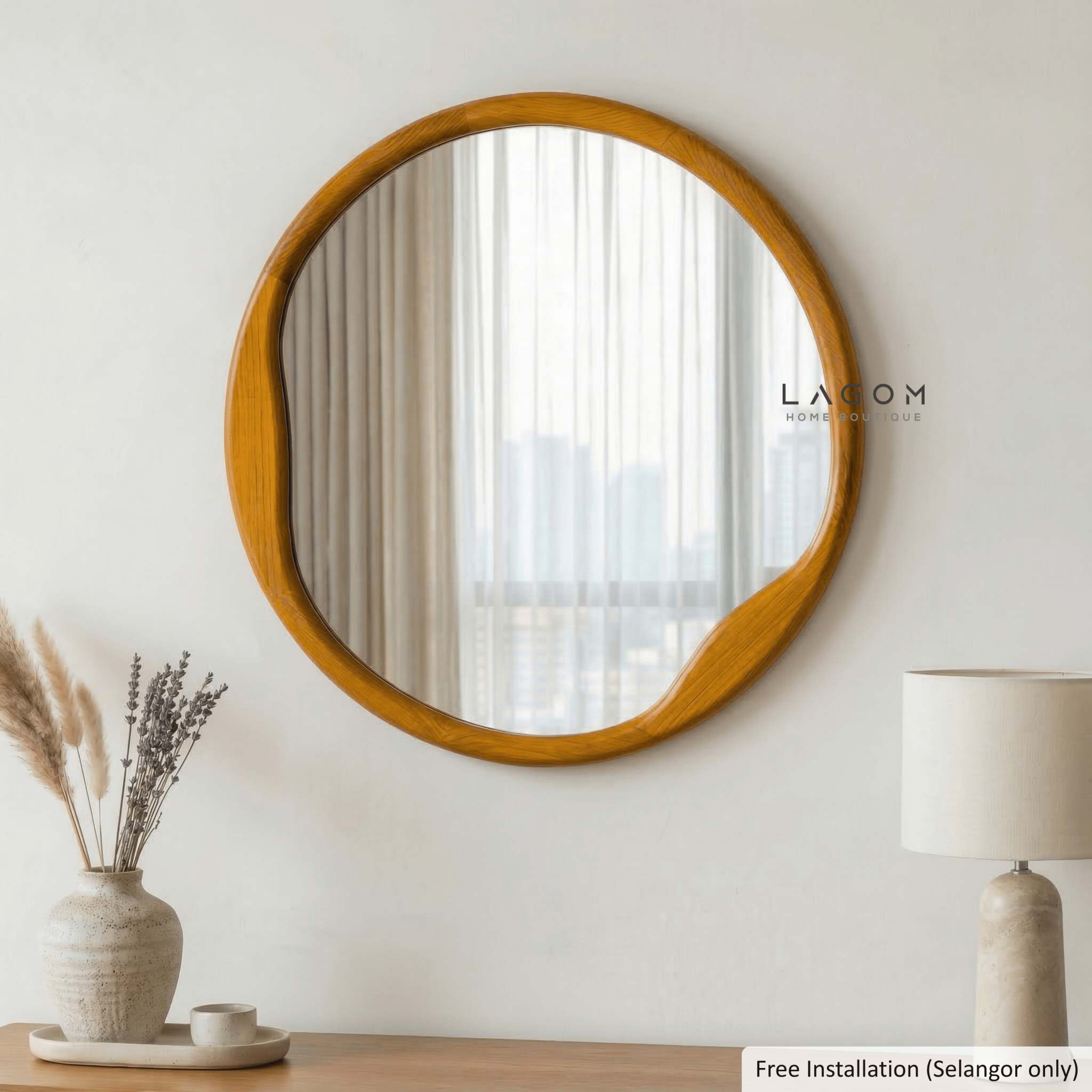 60 cm Round Teak Wall Mirror - Mirror - Lagom Home Boutique