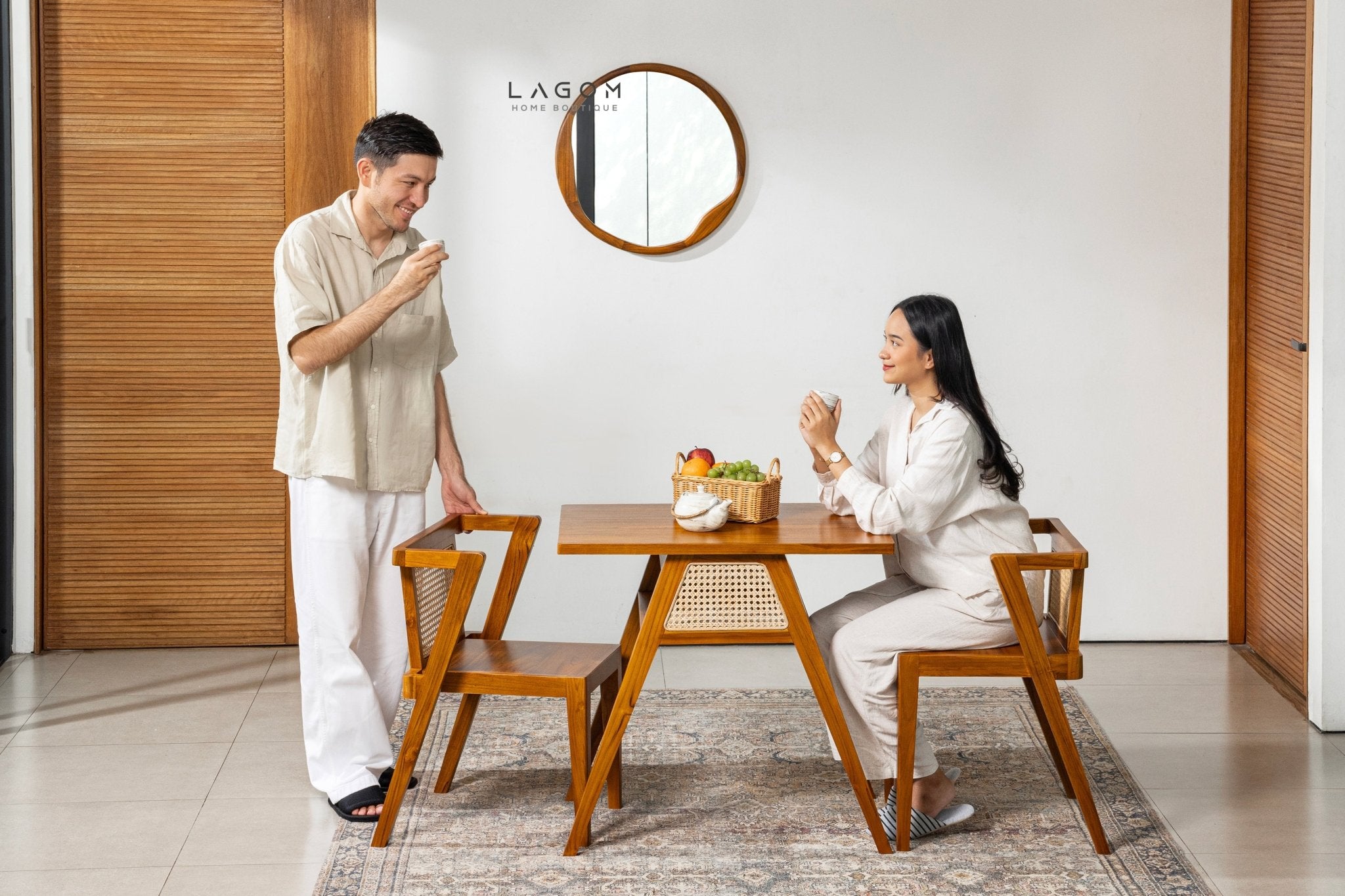 60 cm Round Teak Wall Mirror - Mirror - Lagom Home Boutique