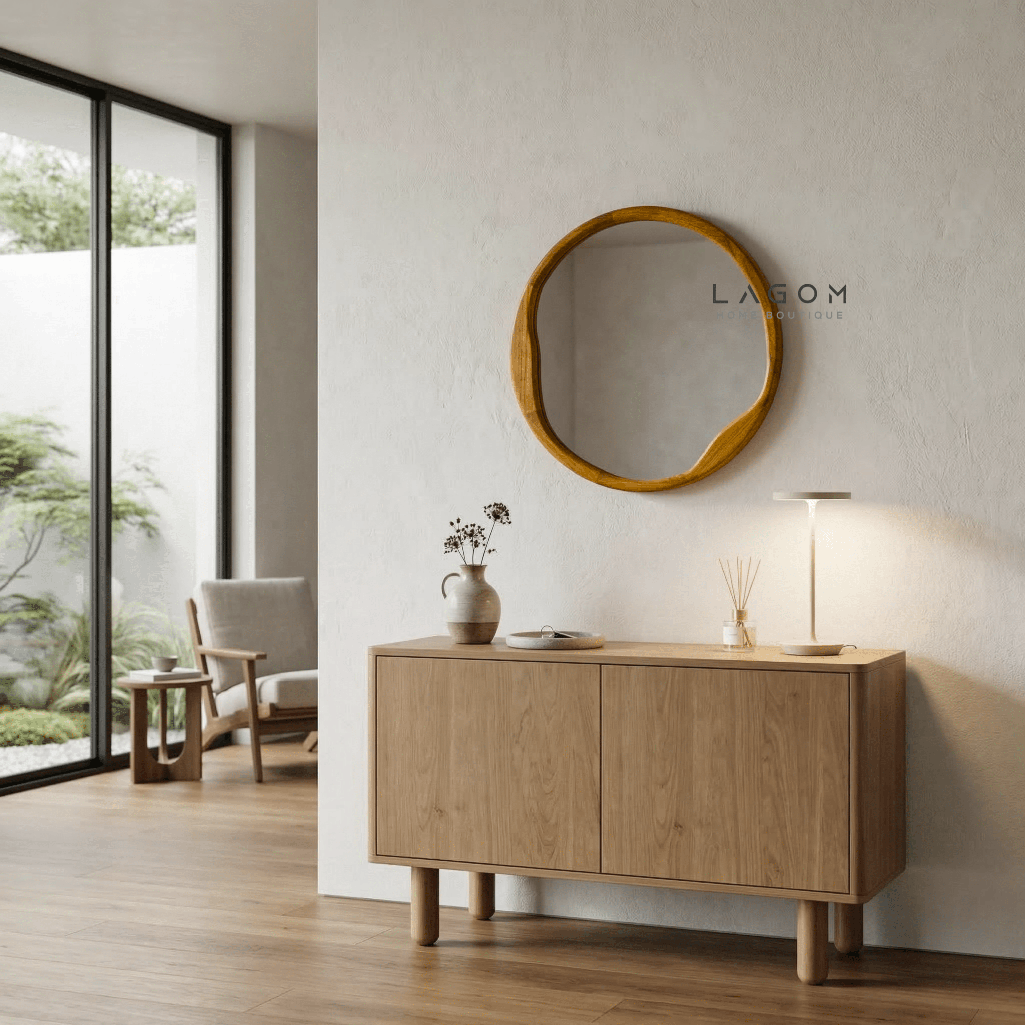 60 cm Round Teak Wall Mirror - Mirror - Lagom Home Boutique