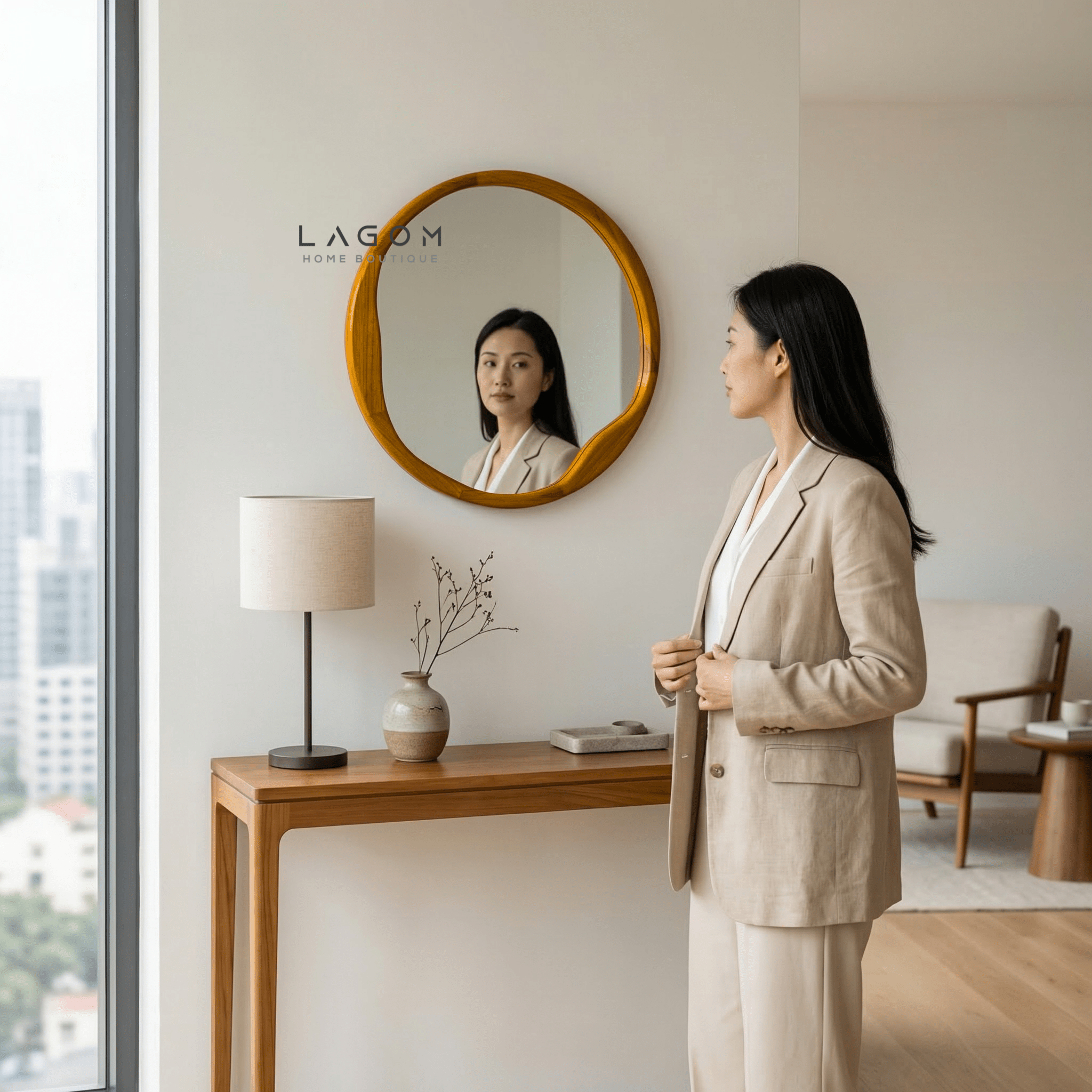 60 cm Round Teak Wall Mirror - Mirror - Lagom Home Boutique