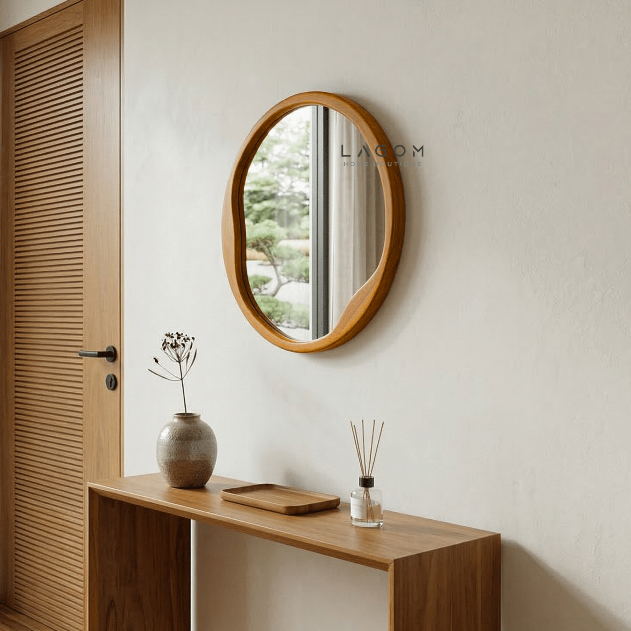 60 cm Round Teak Wall Mirror - Mirror - Lagom Home Boutique