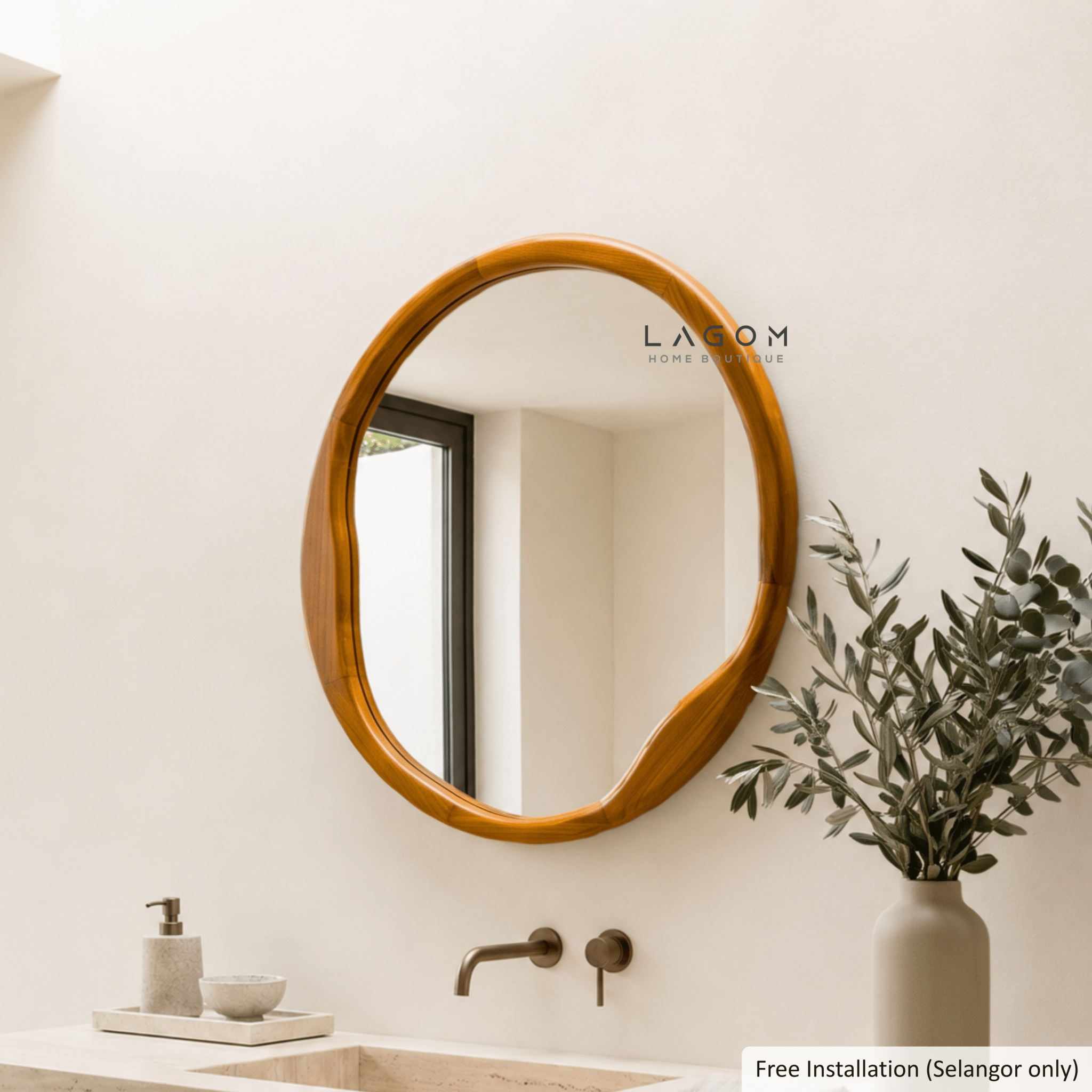 60 cm Round Teak Wall Mirror-Mirror-Lagom Home Boutique
