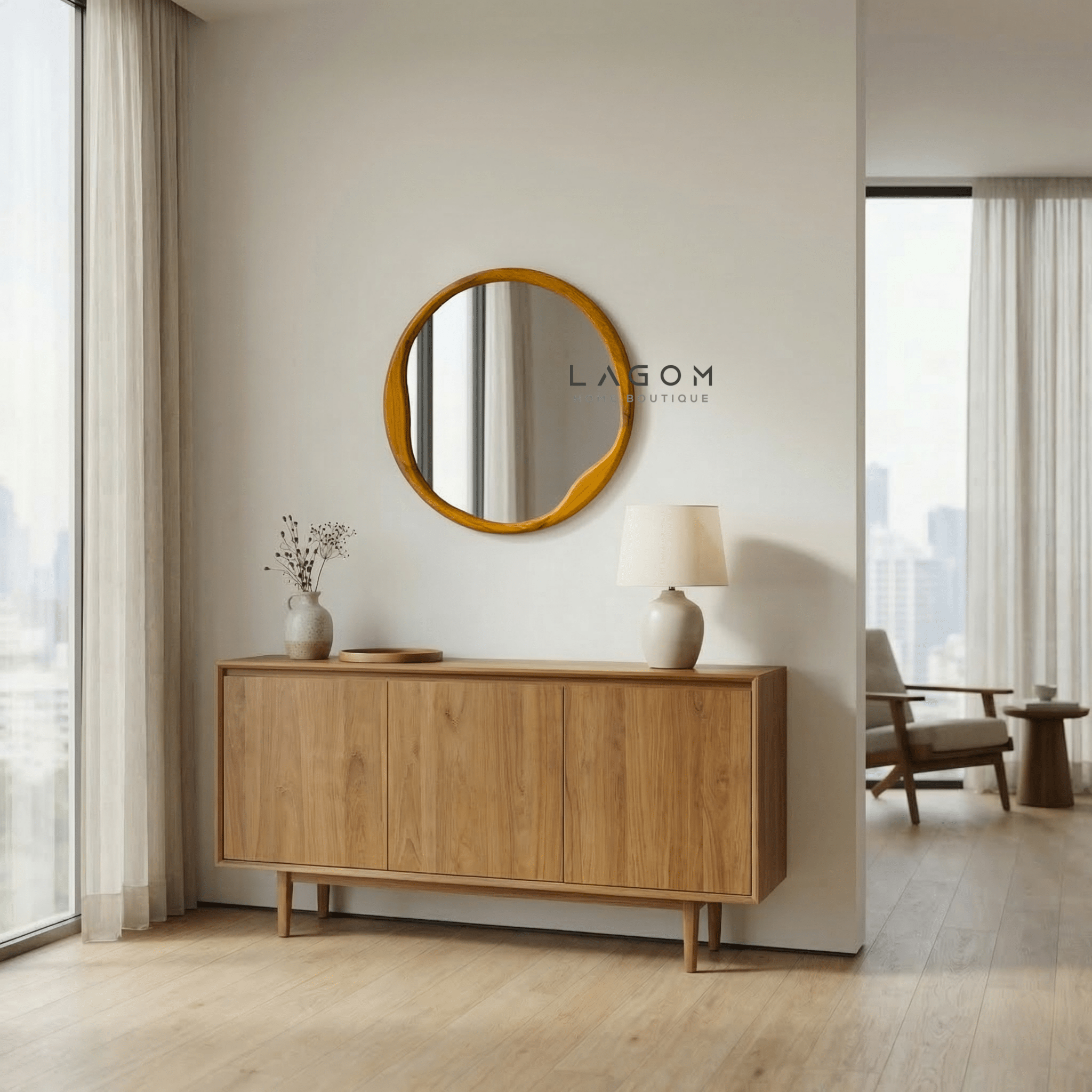 60 cm Round Teak Wall Mirror - Mirror - Lagom Home Boutique