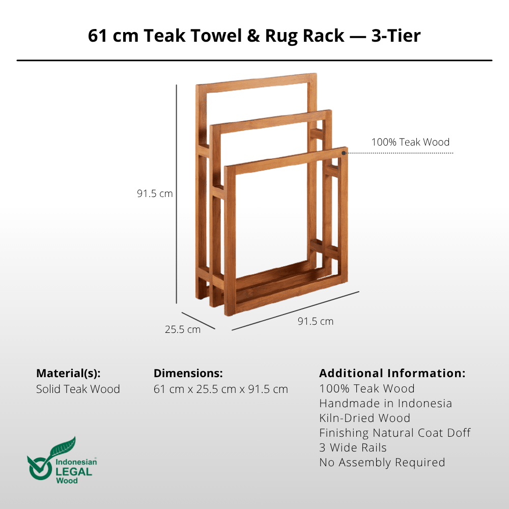 61 cm Teak Towel & Rug Rack — 3-Tier-Towel Rack-Lagom Home Boutique