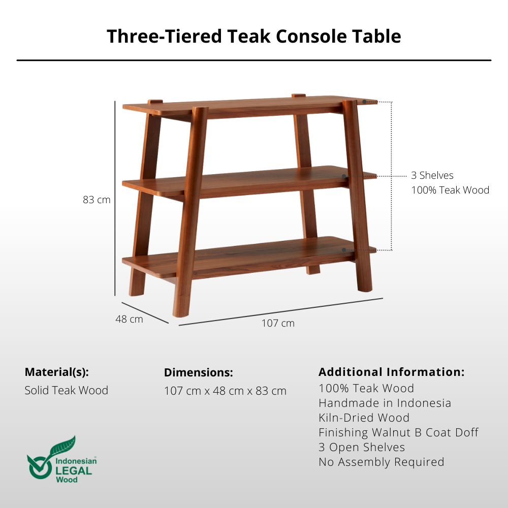 Three-Tiered Teak Console Table