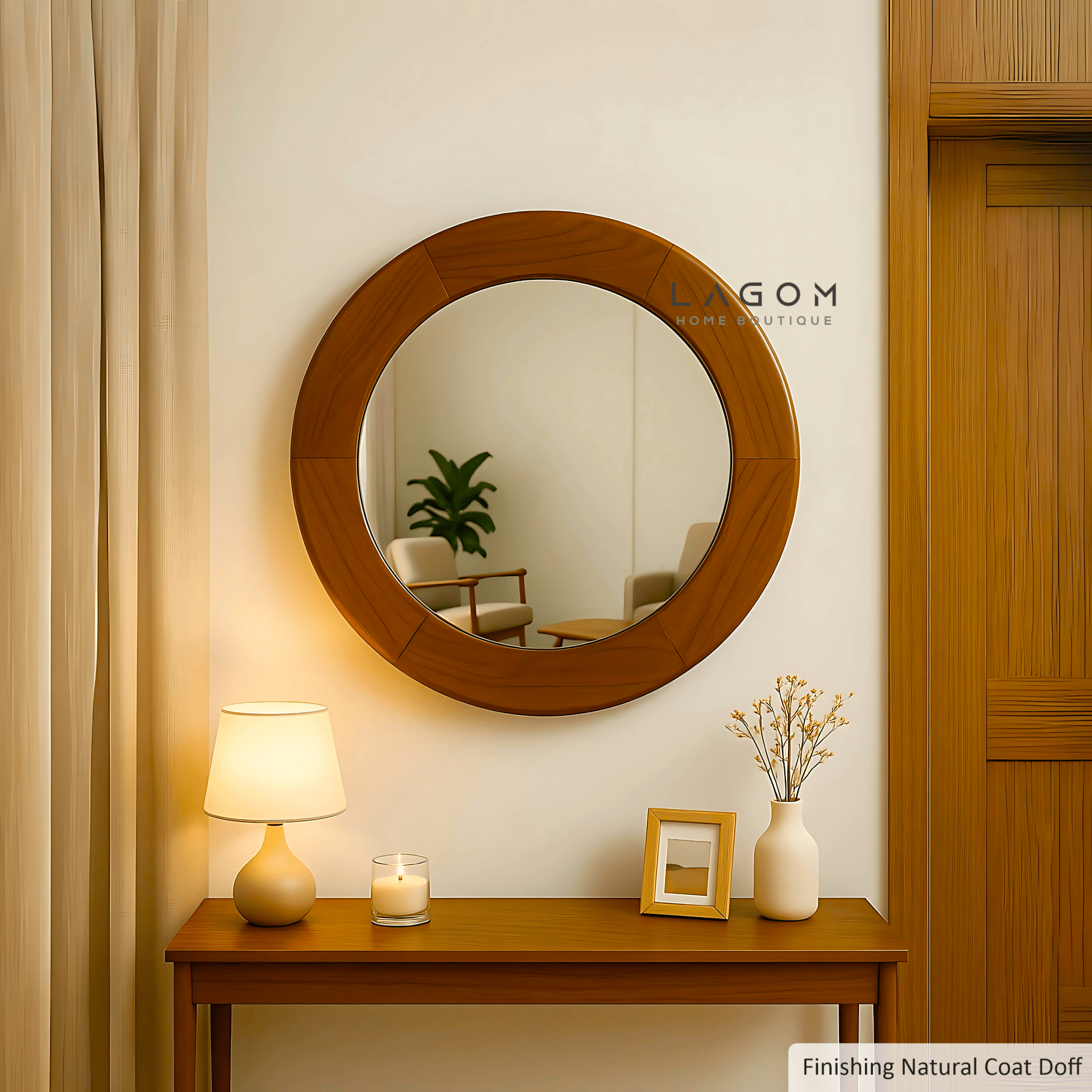 76 cm Round Teak Wall Mirror - Mirror - Lagom Home Boutique