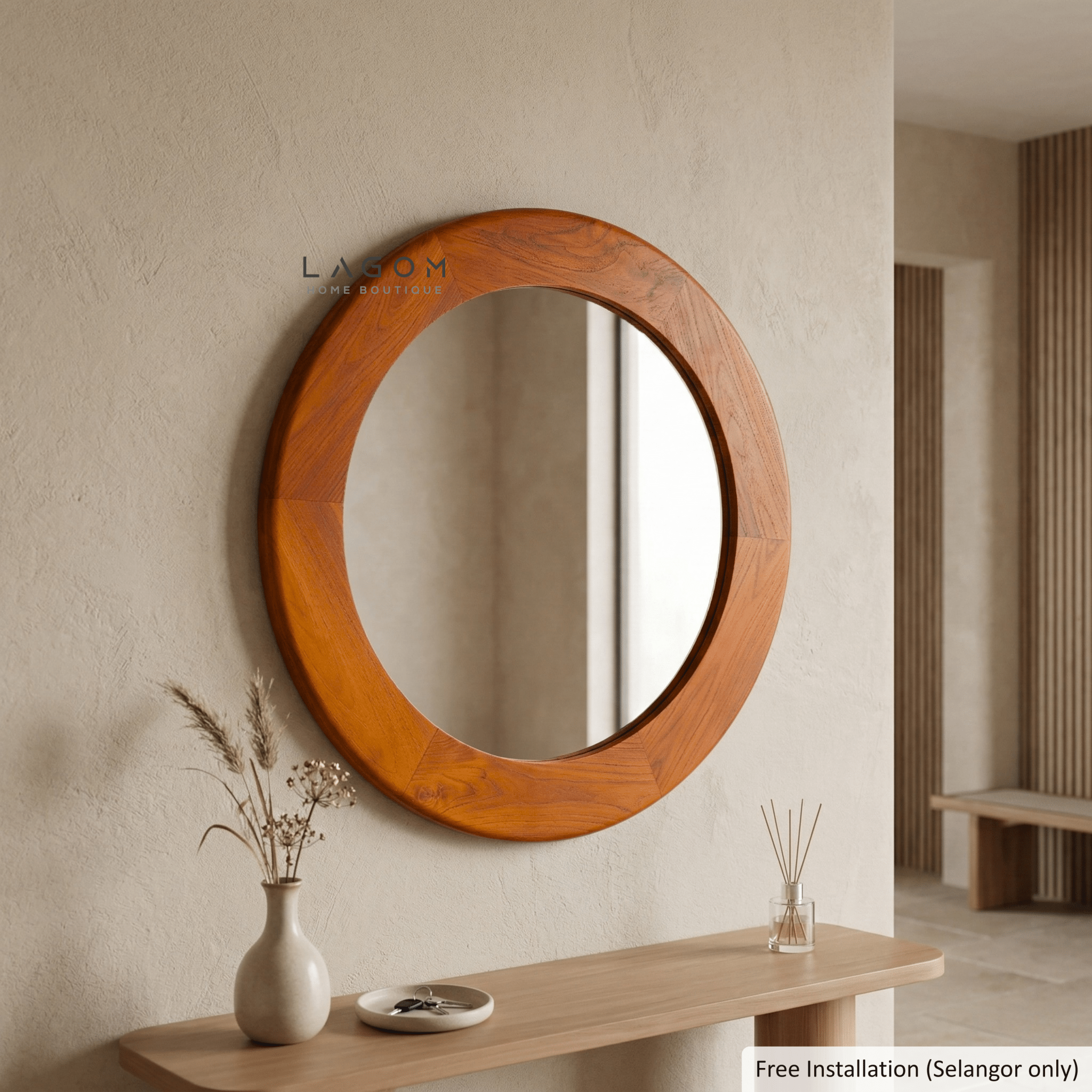 76 cm Round Teak Wall Mirror - Mirror - Lagom Home Boutique