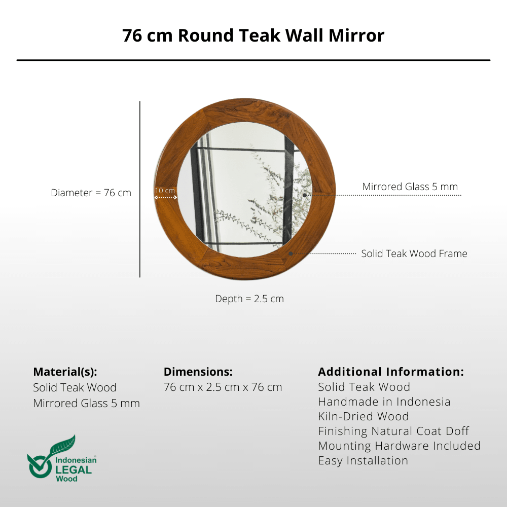 76 cm Round Teak Wall Mirror - Mirror - Lagom Home Boutique