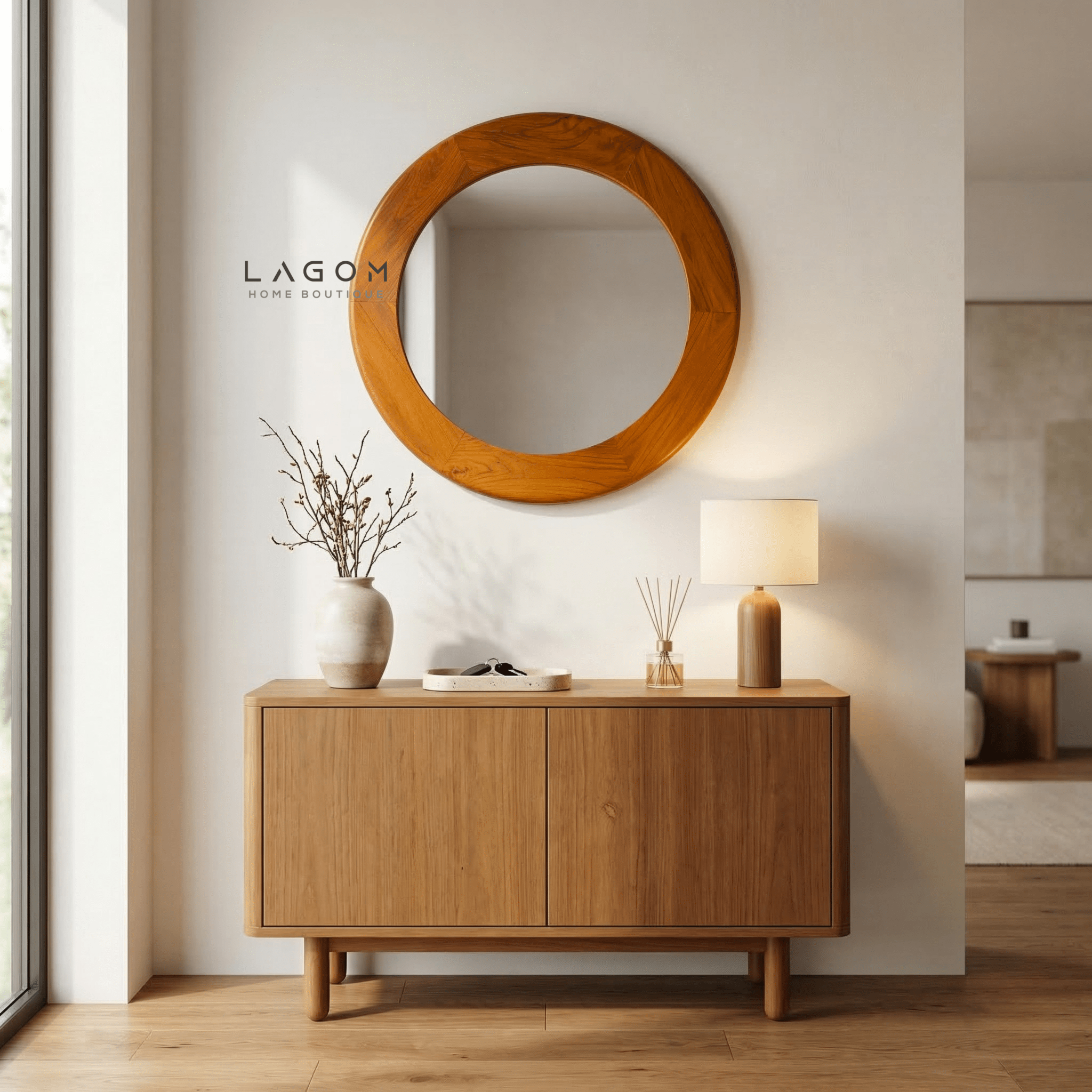 76 cm Round Teak Wall Mirror - Mirror - Lagom Home Boutique