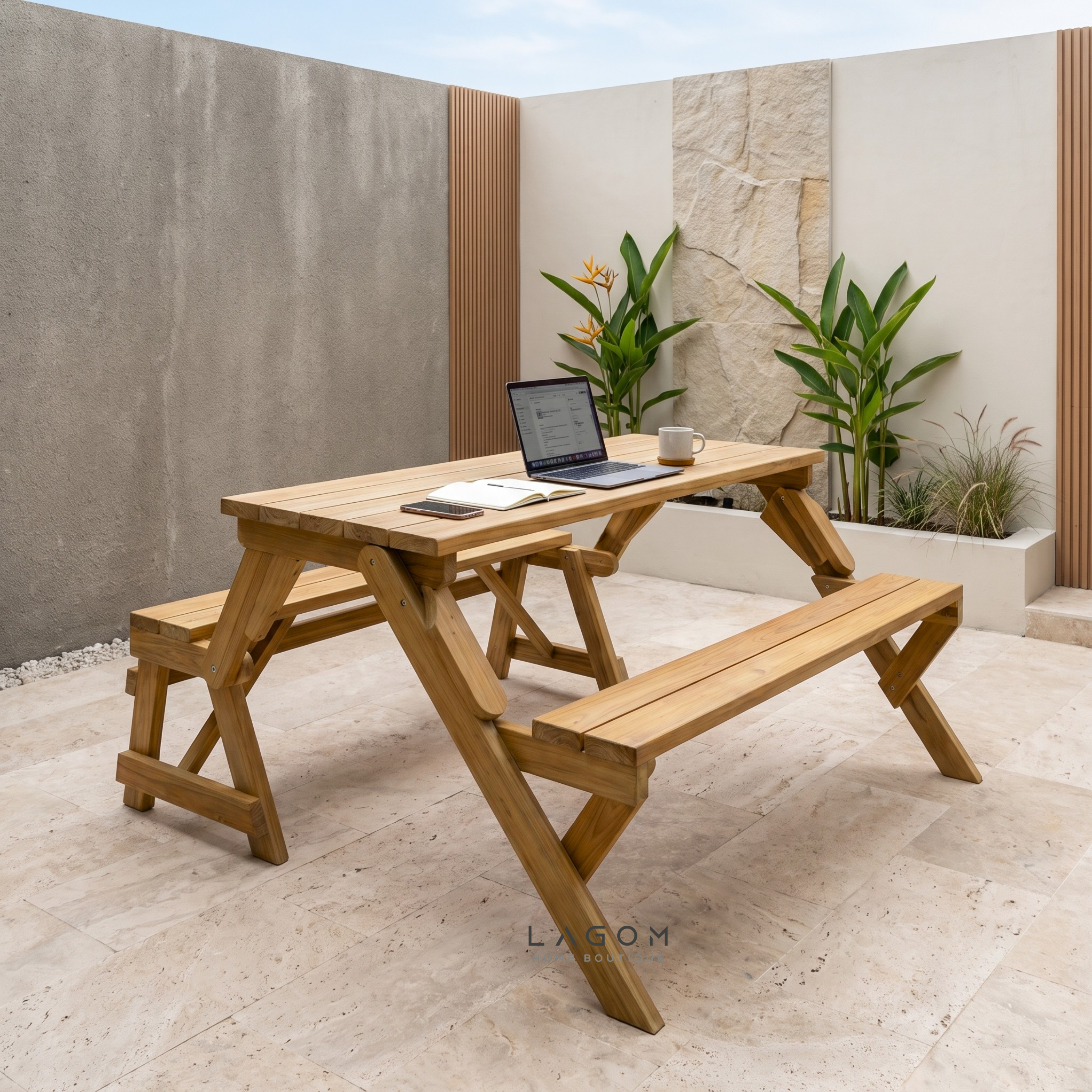 2-in-1 Reclaimed Teak Outdoor Bench & Table Set