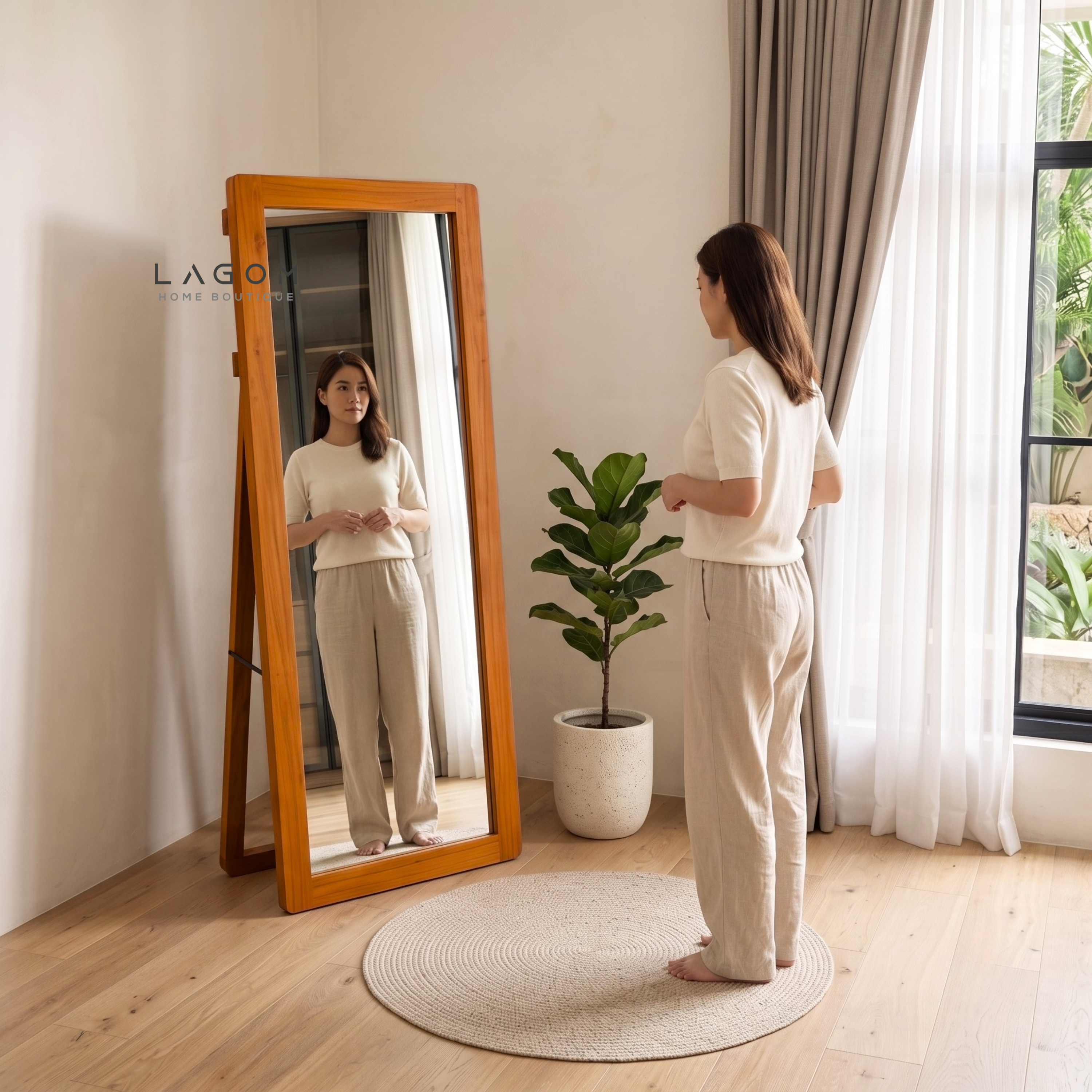 183 cm Teak Full-Body Mirror | Freestanding & Wall-Mounted