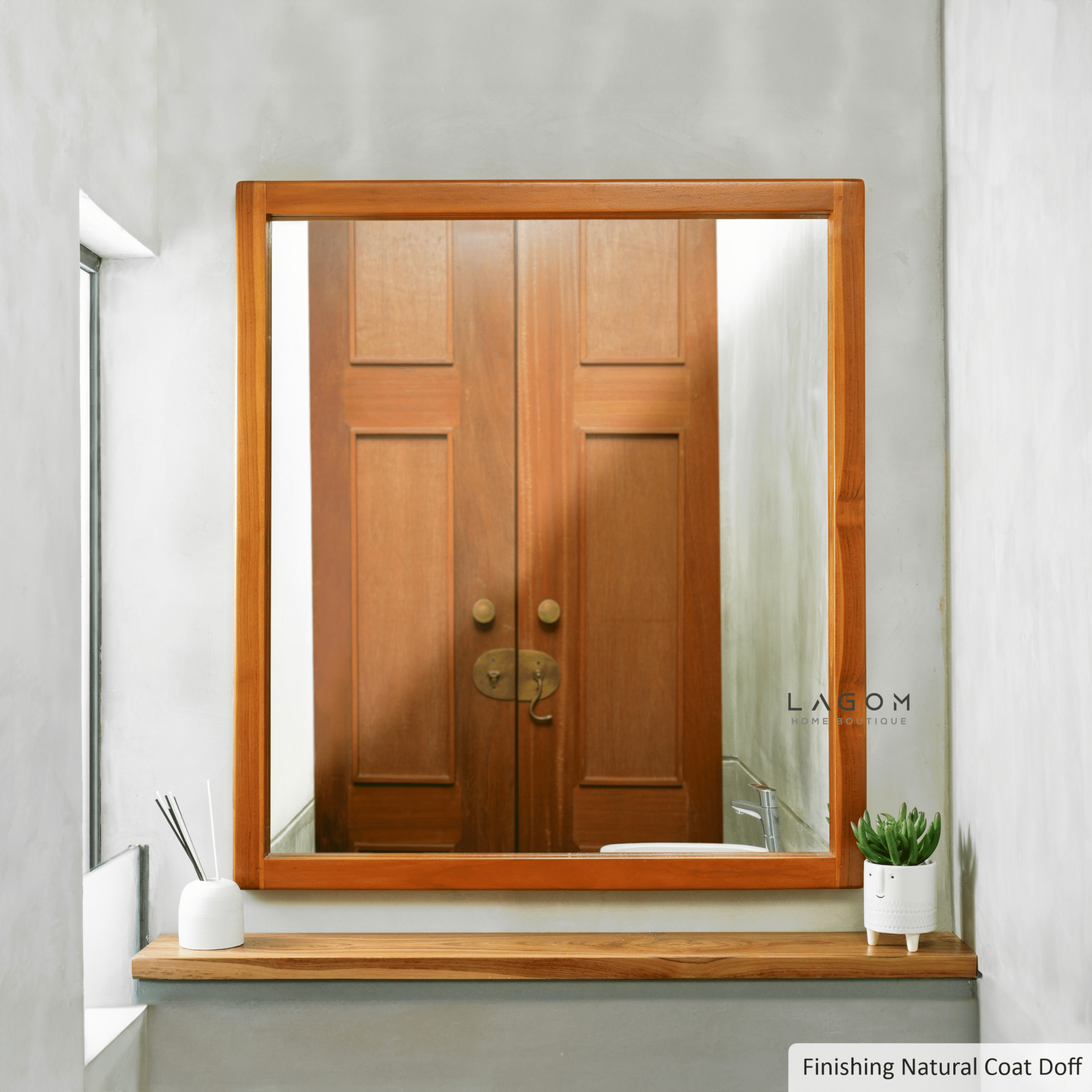 90 cm Rectangular Mirror with Solid Teak Frame - Mirror - Lagom Home Boutique