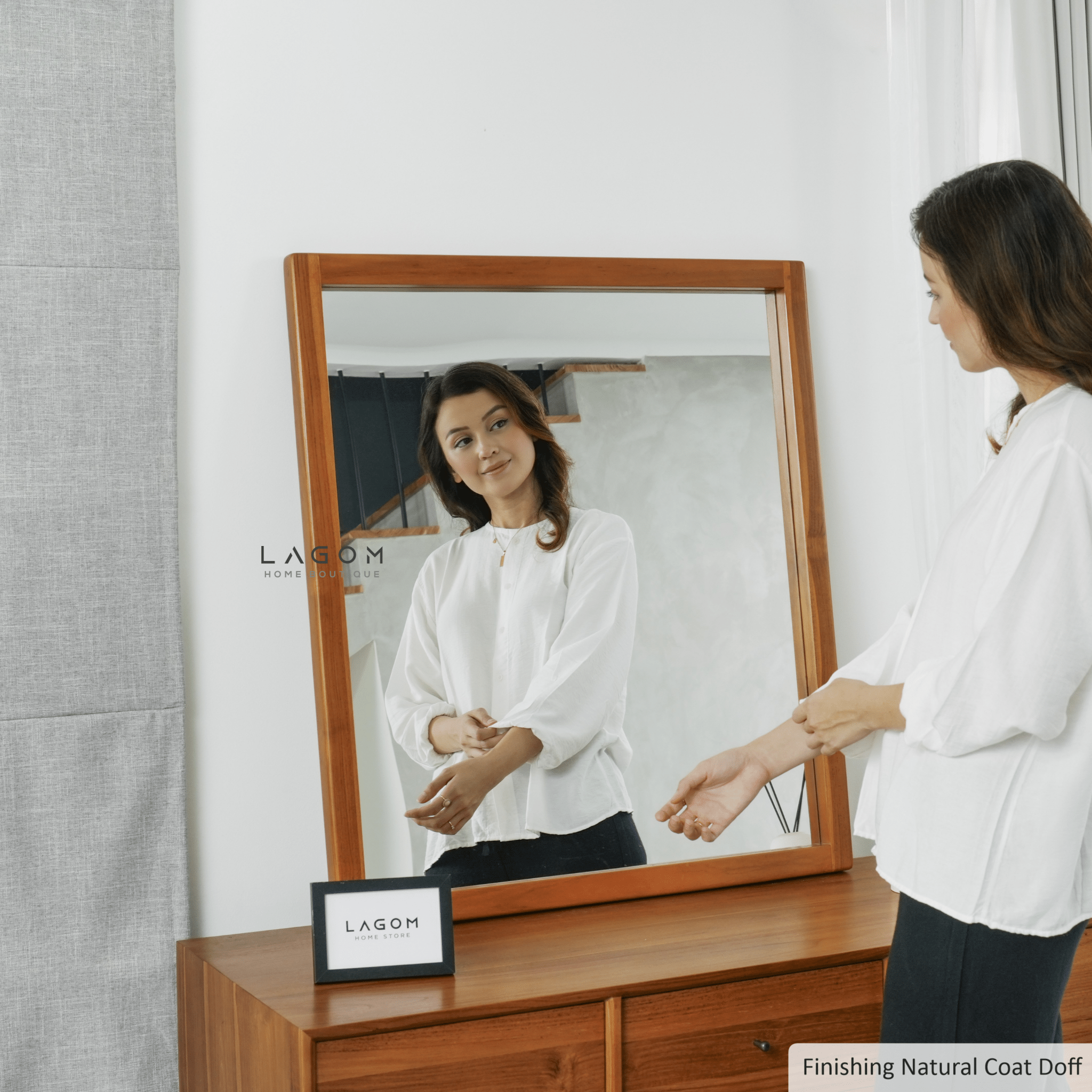 90 cm Rectangular Mirror with Solid Teak Frame - Mirror - Lagom Home Boutique