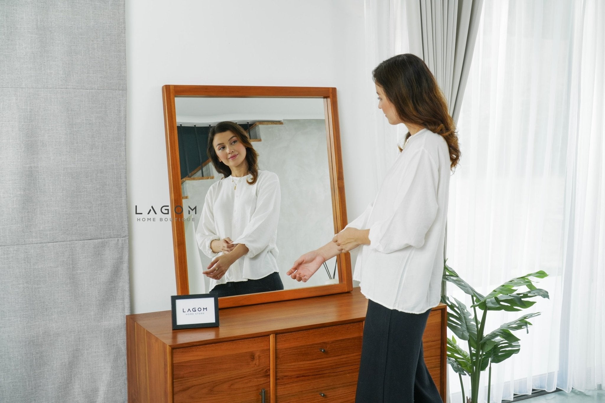 90 cm Rectangular Mirror with Solid Teak Frame - Mirror - Lagom Home Boutique